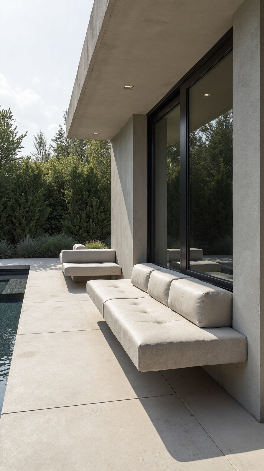 floating concrete benches with hidden storage