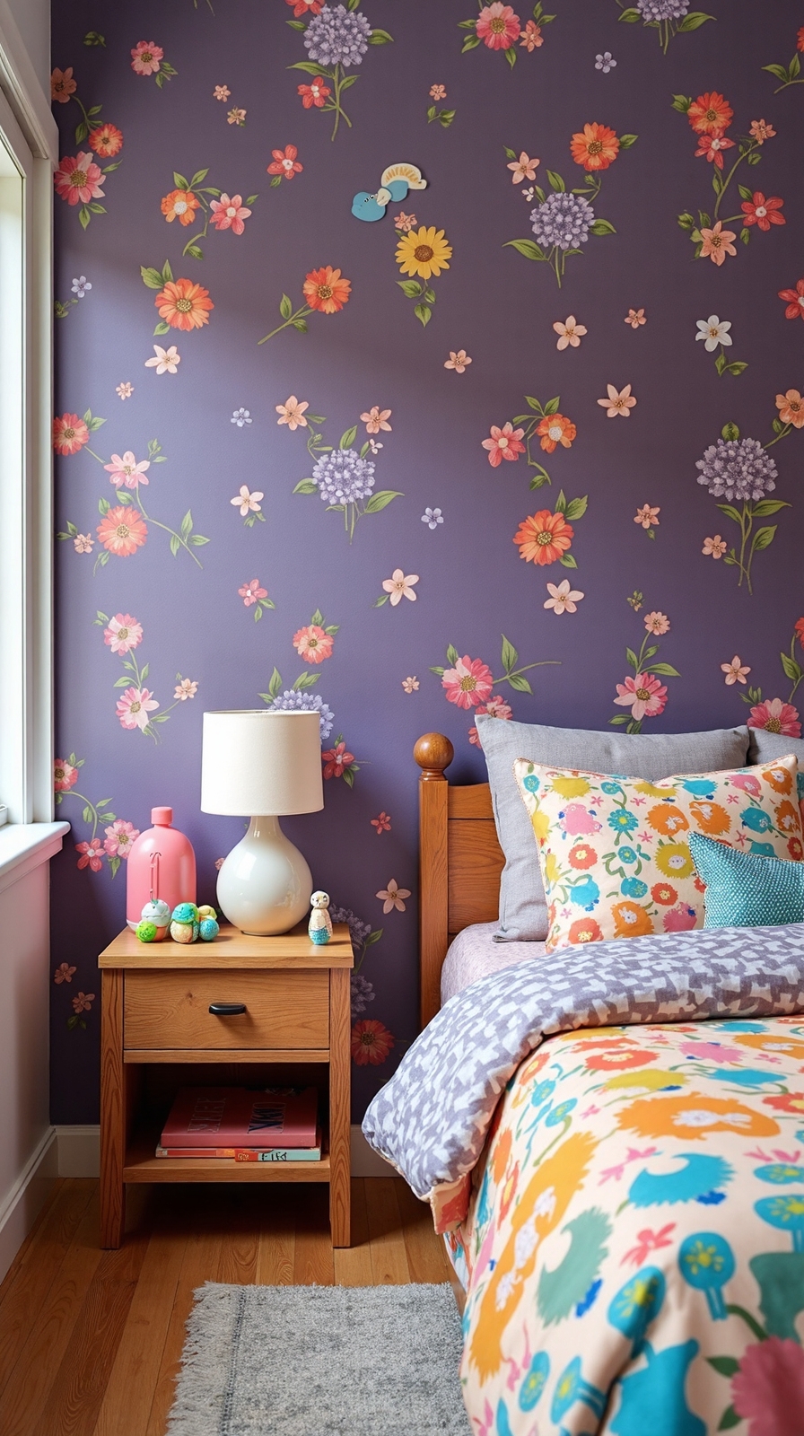 floral wallpaper accent bedroom design
