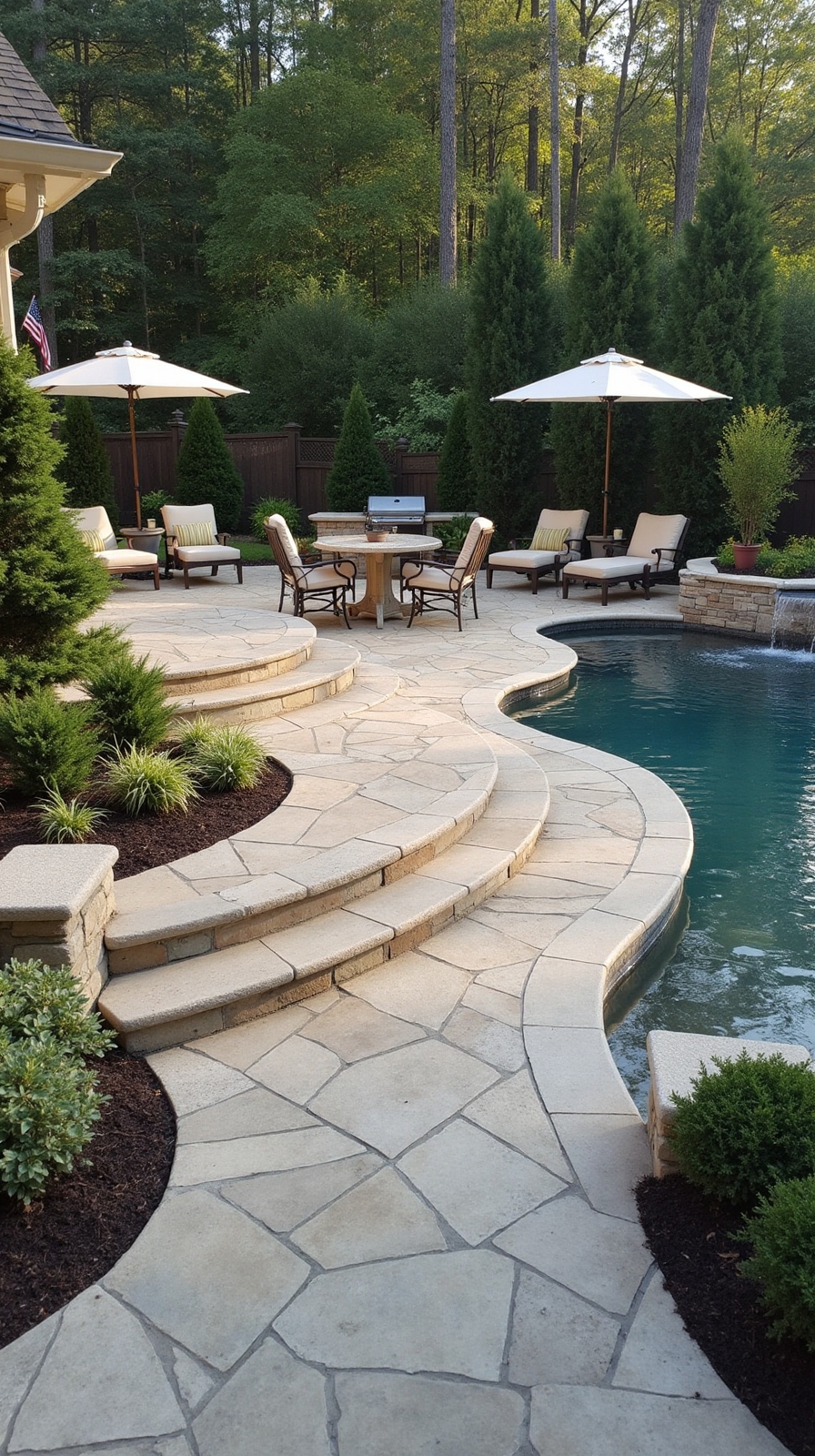 flowing curved patio design ideas