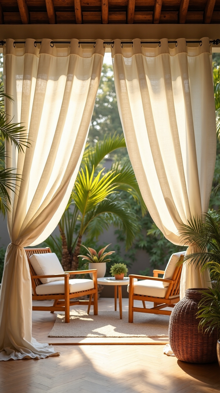flowing natural fabric outdoor curtain retreat