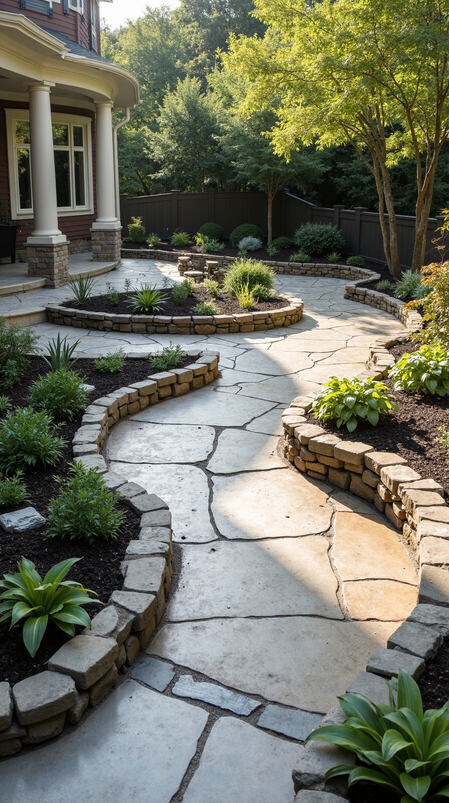 flowing organic asymmetrical patio designs
