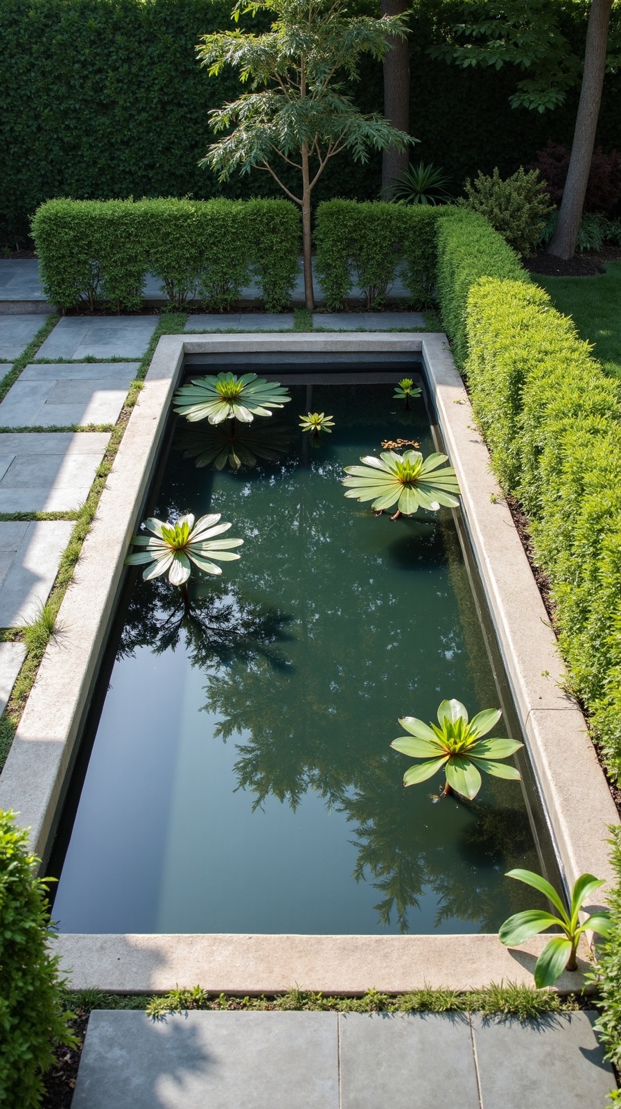 formal symmetrical elegant garden pond design
