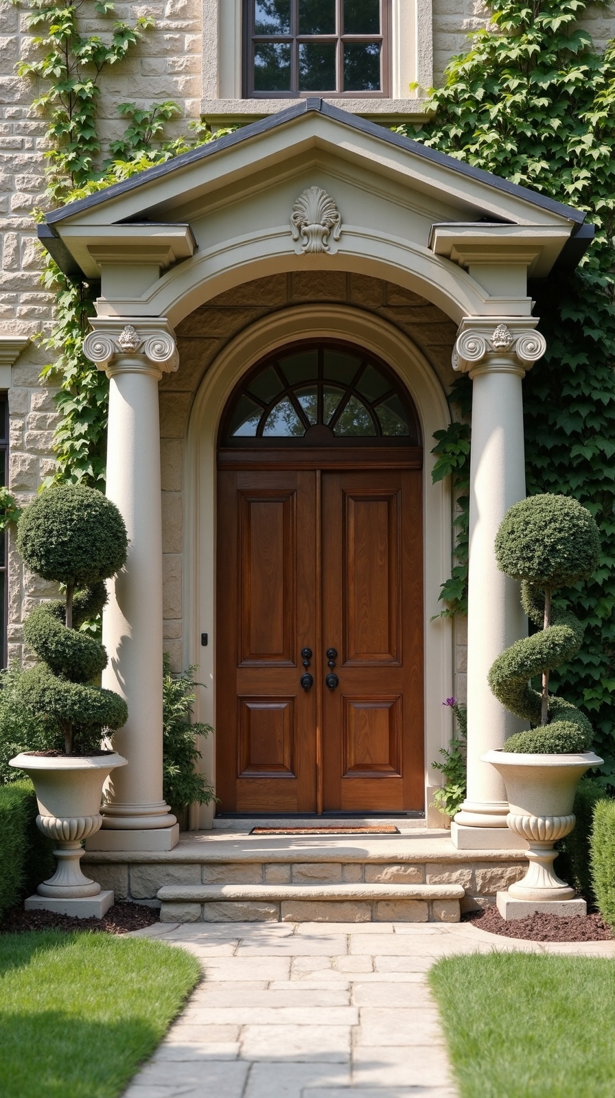 framing the entrance with architectural elements