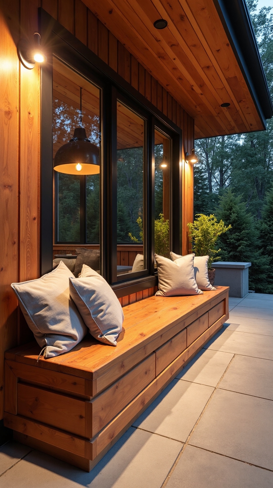 functional built in wooden bench seating