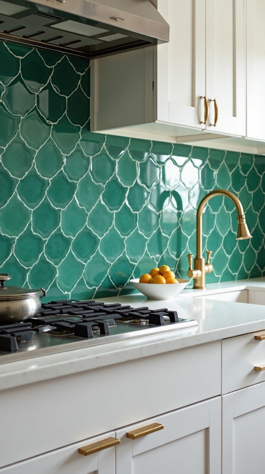 geometric emerald green picket tiles