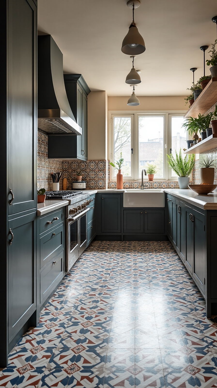 geometric moroccan kitchen floor tiles