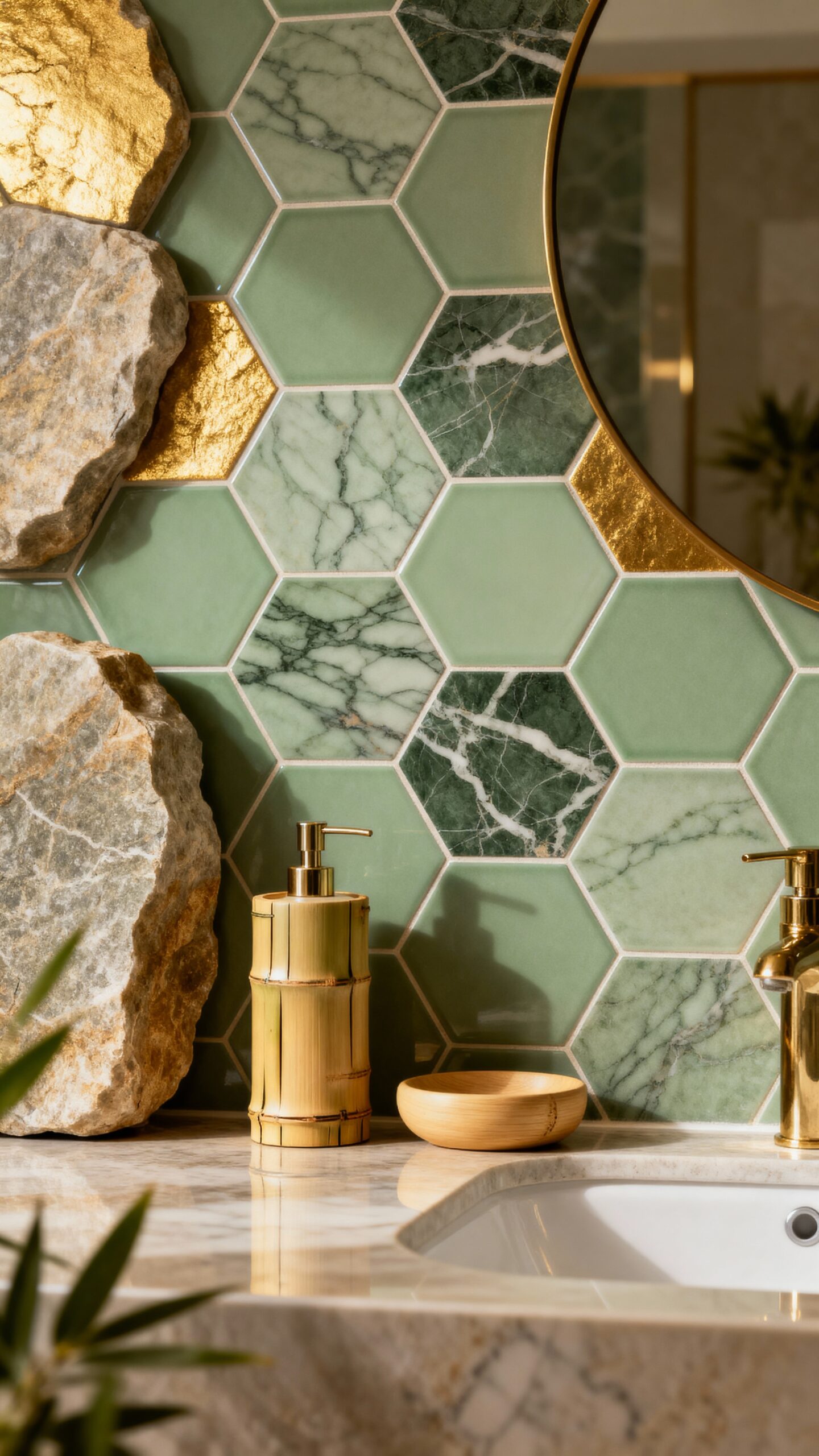 geometric nature inspired transformative bathroom design