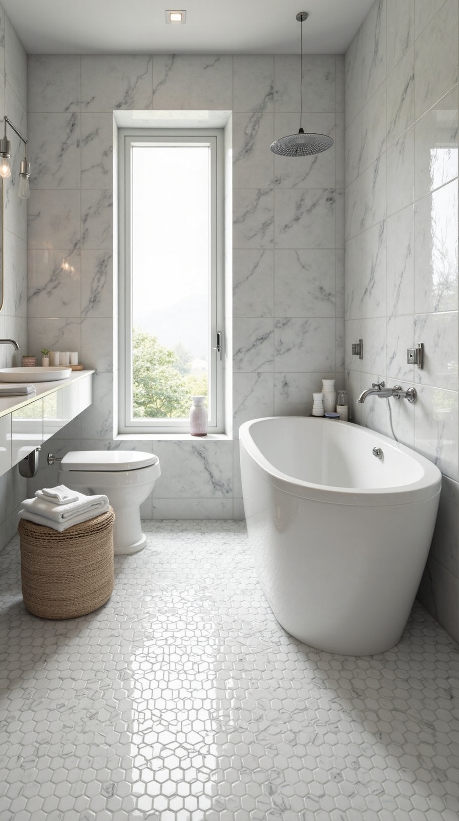 geometric sophistication visual interest slip resistance bathroom metamorphosis