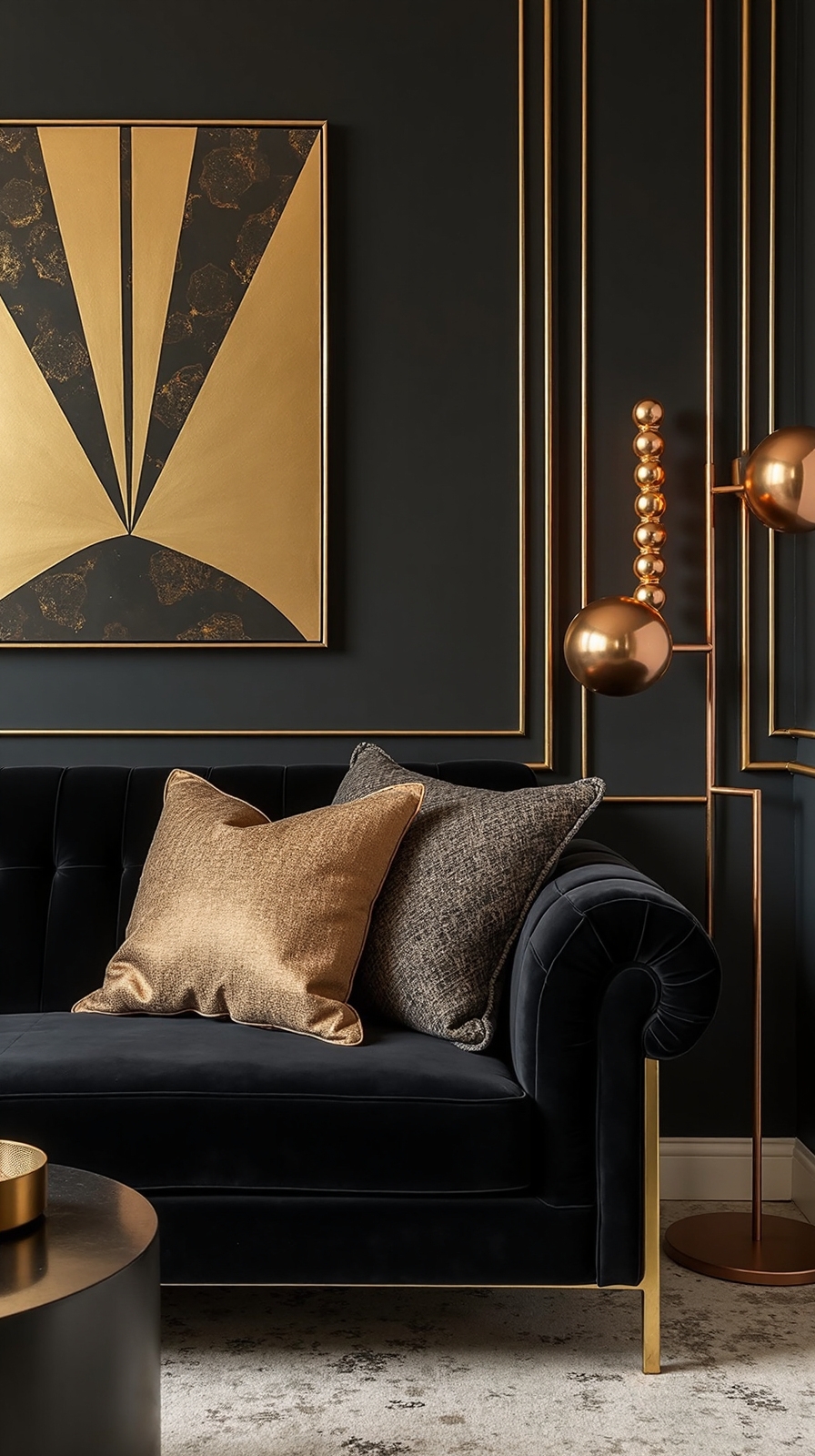 glamorous metallic art deco accents