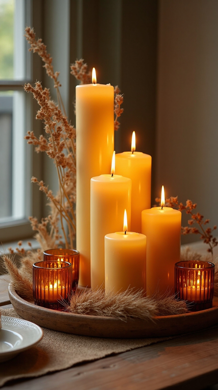 glowing golden candles welcome back sun