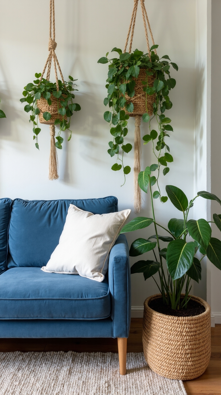 greenery infused denim couch decor