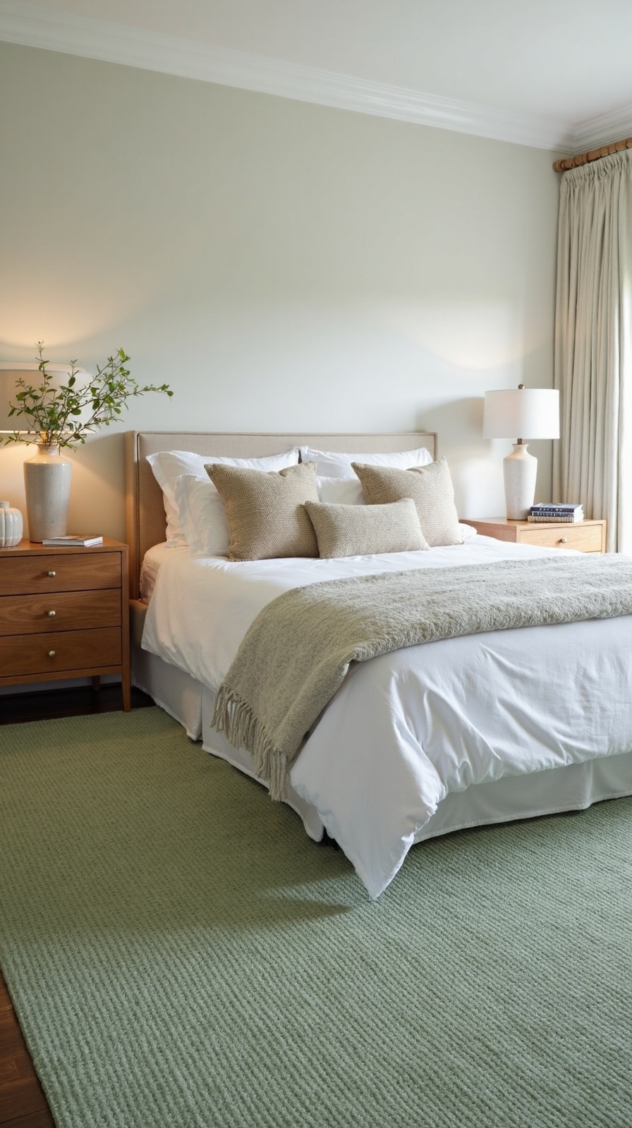 grounding sage green bedroom anchor rug