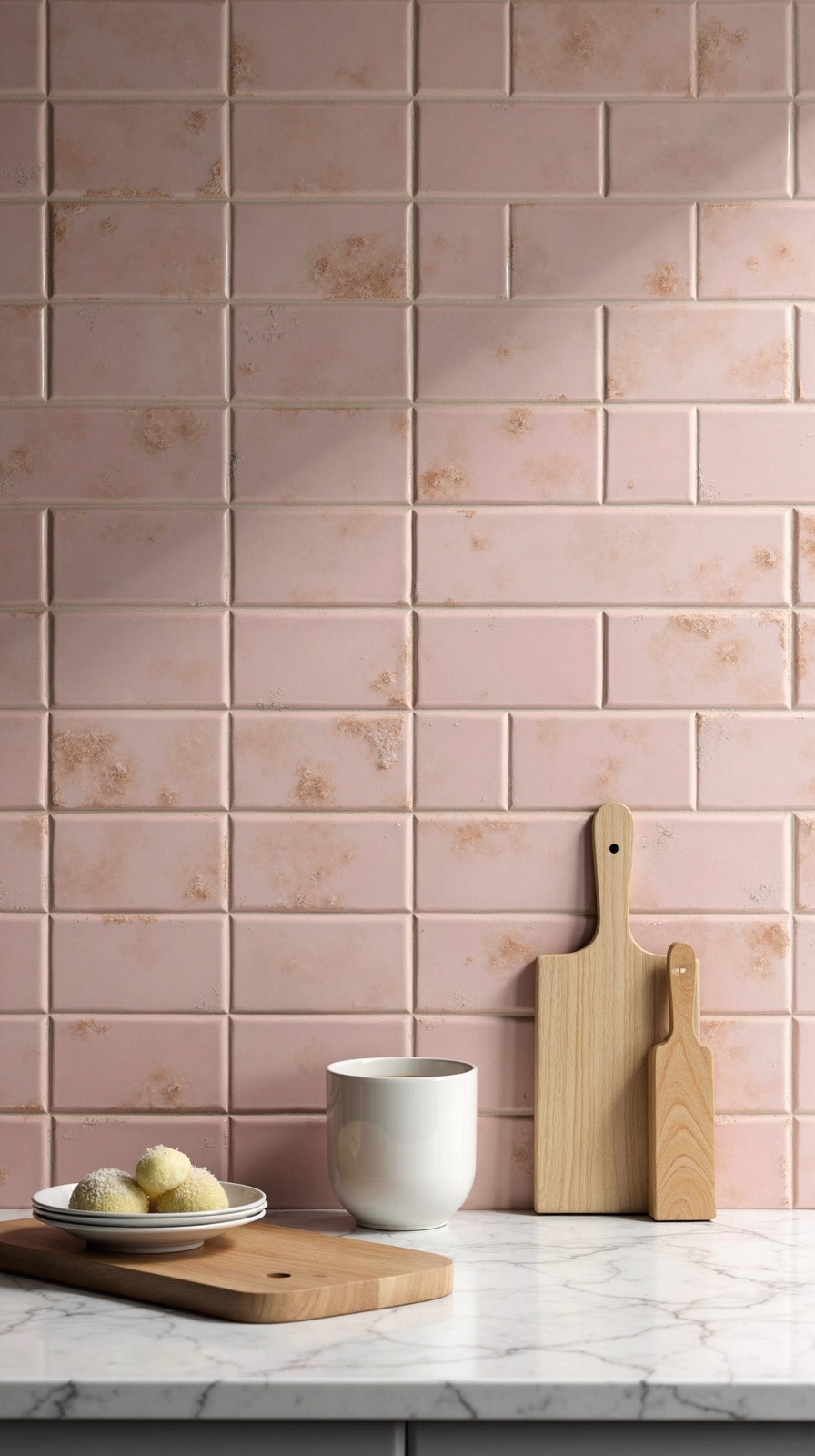 handcrafted artisanal pastel pink tiles