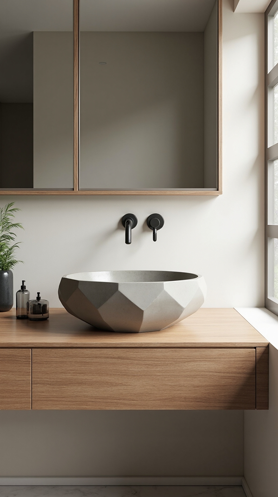 handcrafted concrete geometric vessel sinks
