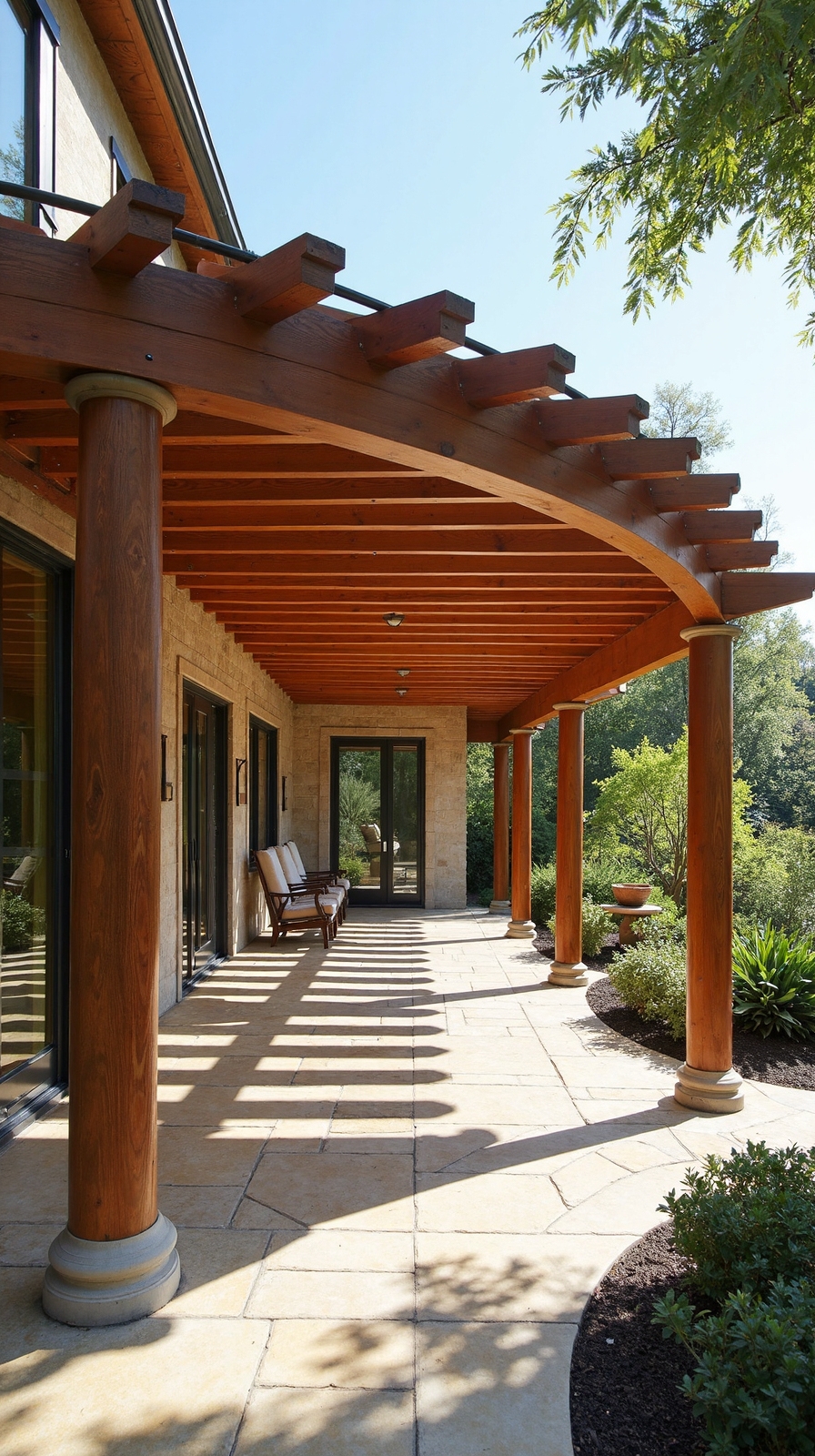 harmonious curved pergola patio design