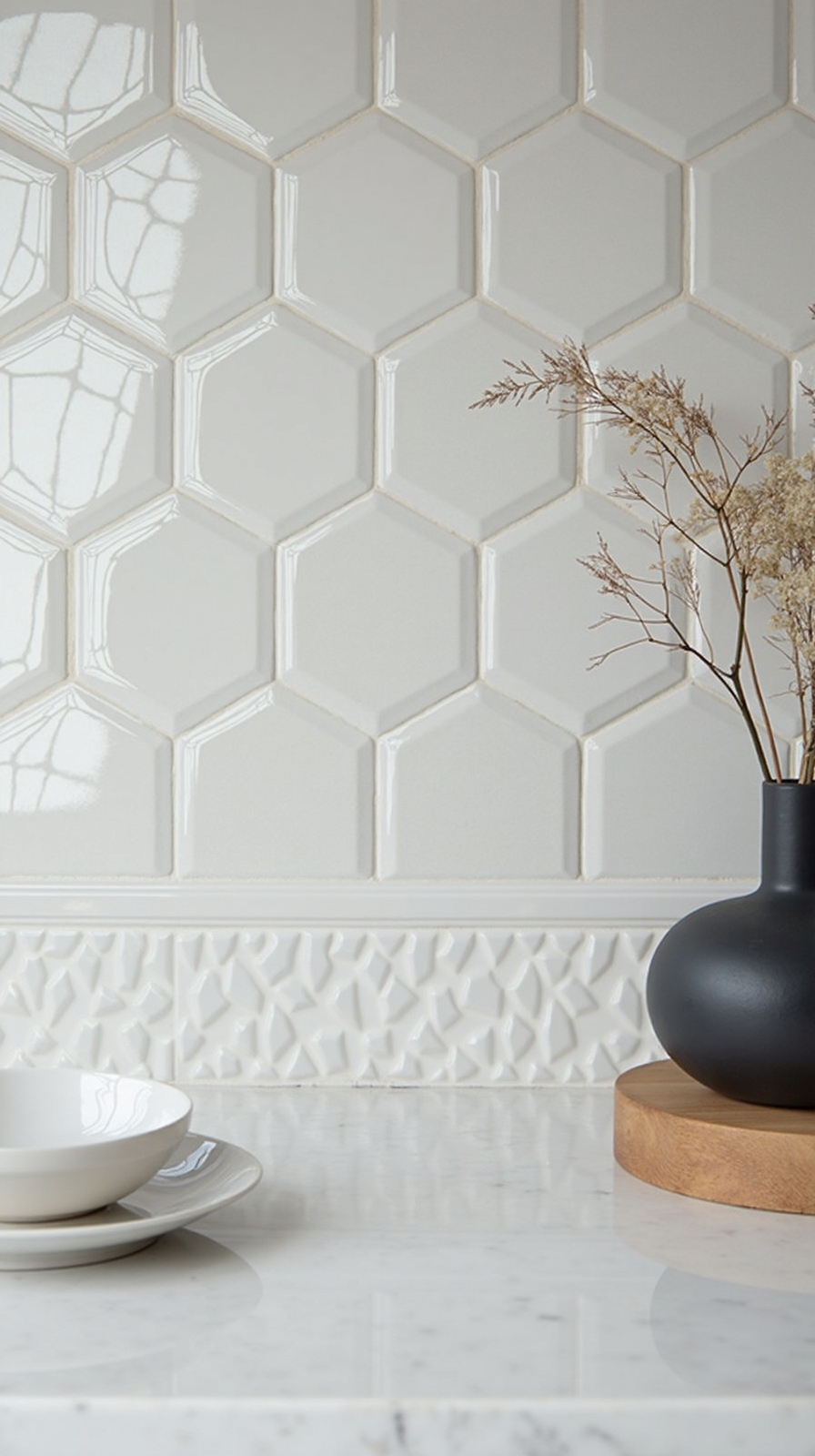 harmonious textures elevate monochrome backsplash