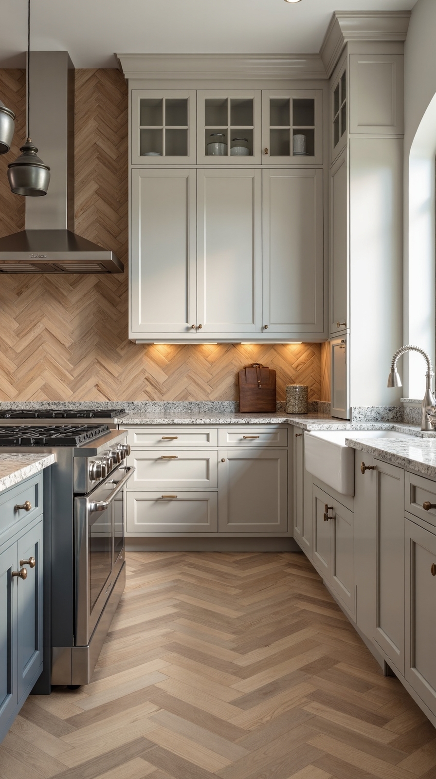 herringbone wood look ceramic kitchen splashback