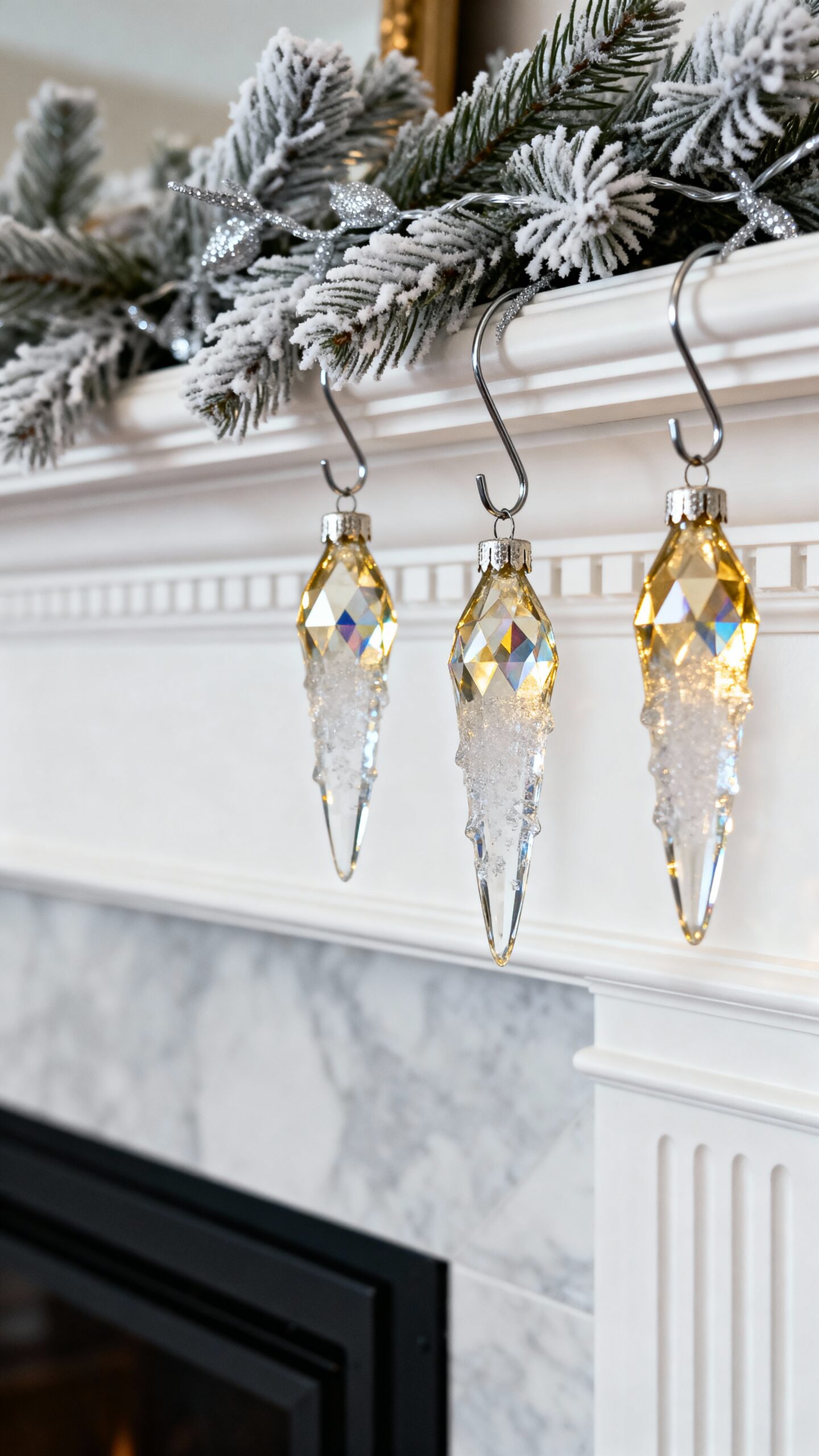 icicle inspired glass winter mantle decor