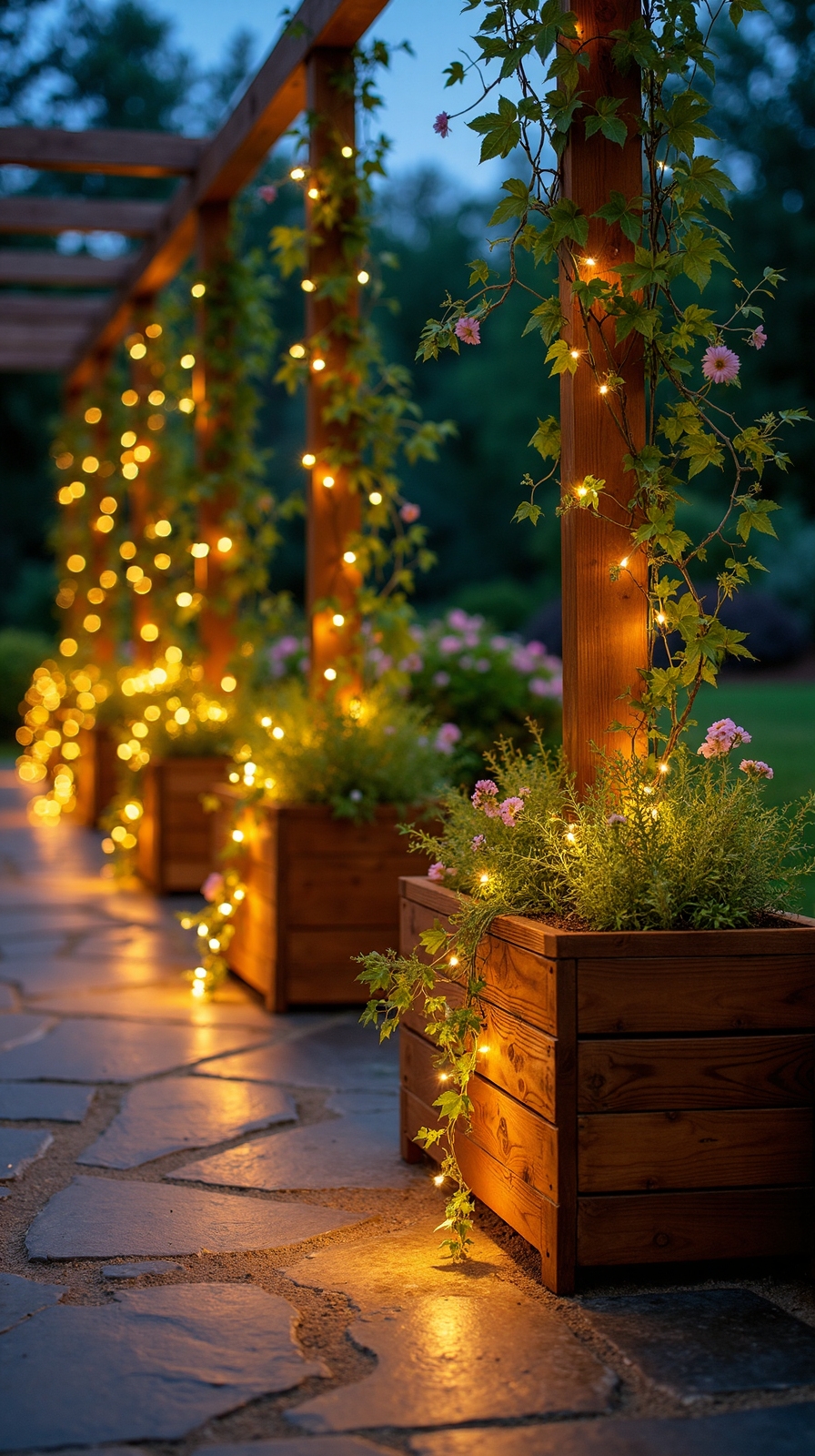 illuminated greenery creates ambient elegance