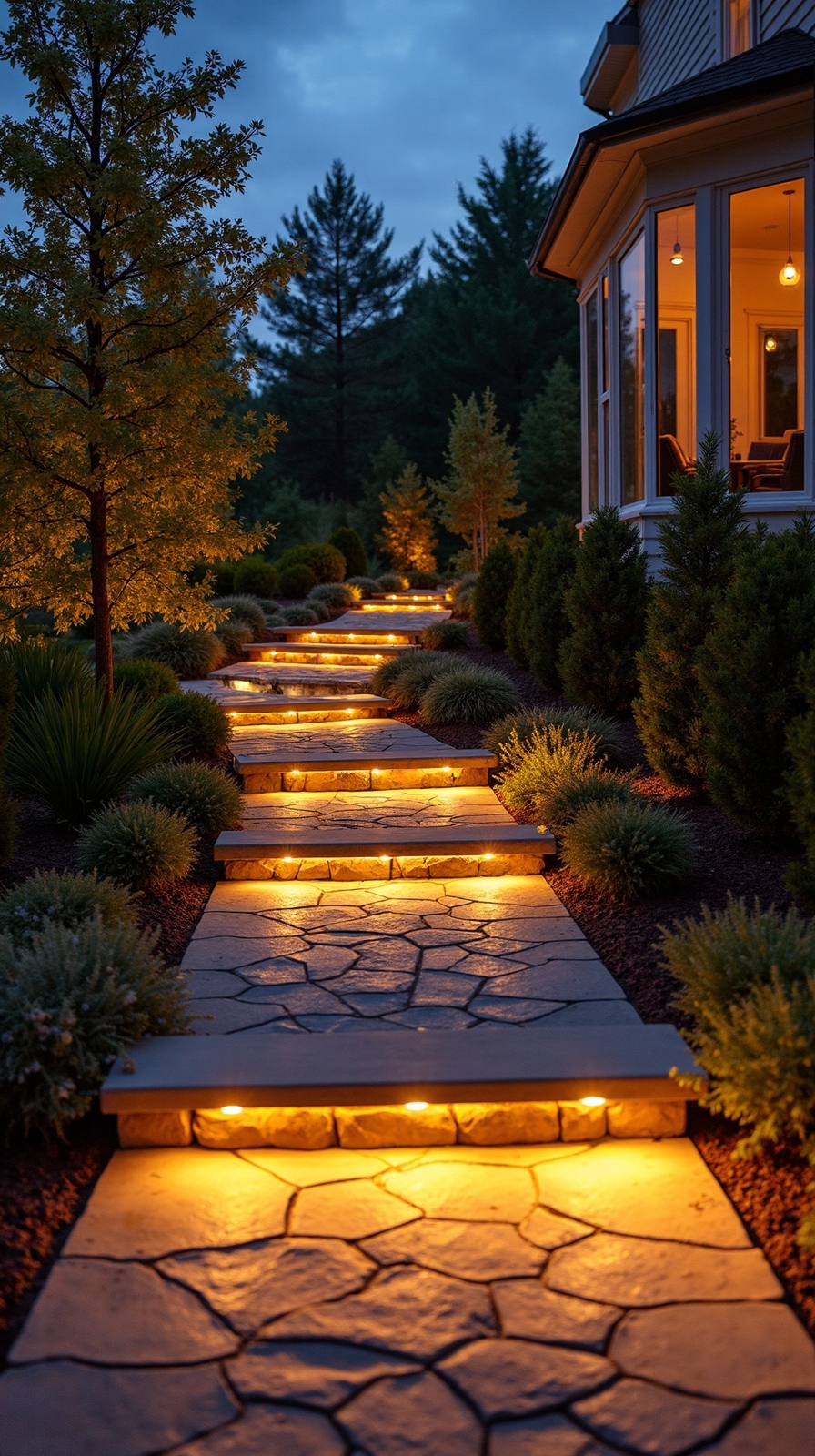 illuminating enchanting nighttime walkway ambiance