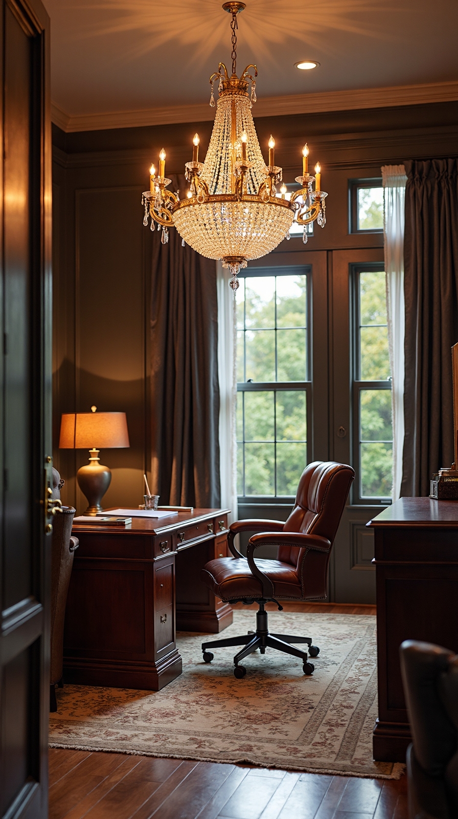 illuminating office opulence dramatic chandelier dominance