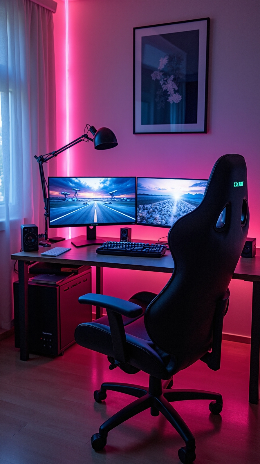 inspiring dual monitor home workspace