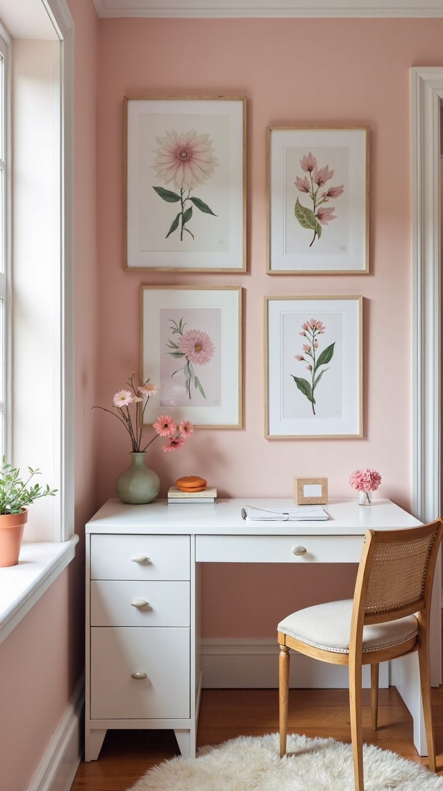 inspiring feminine artwork enhances workspace