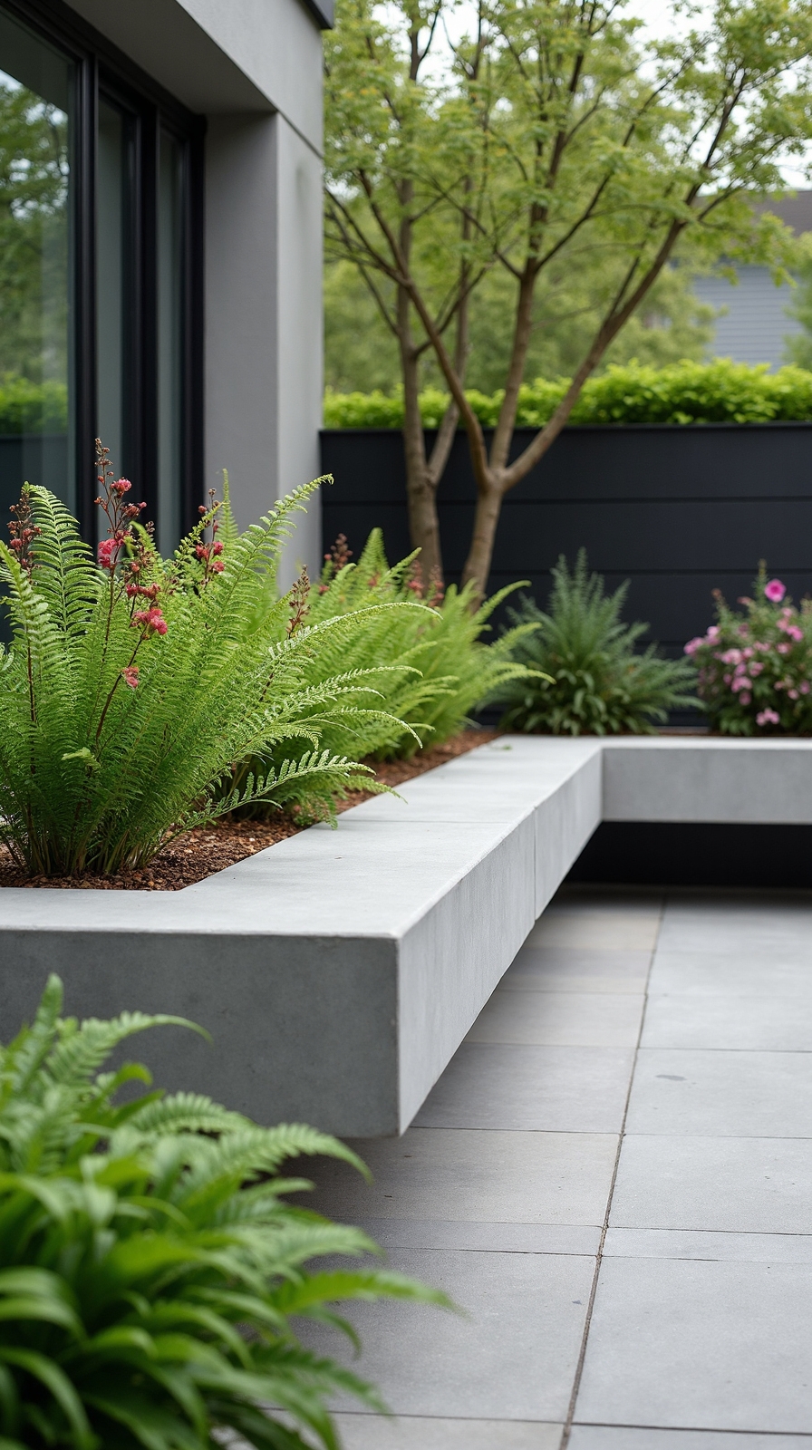 integrated outdoor bench seating planters