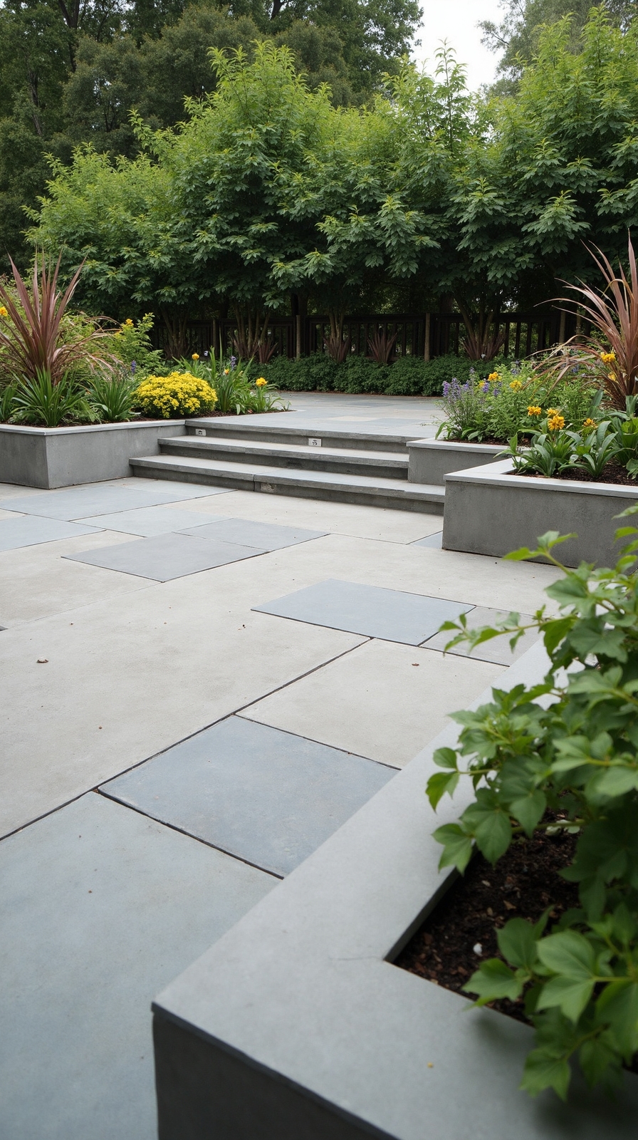 integrated planter boxes softening concrete edges