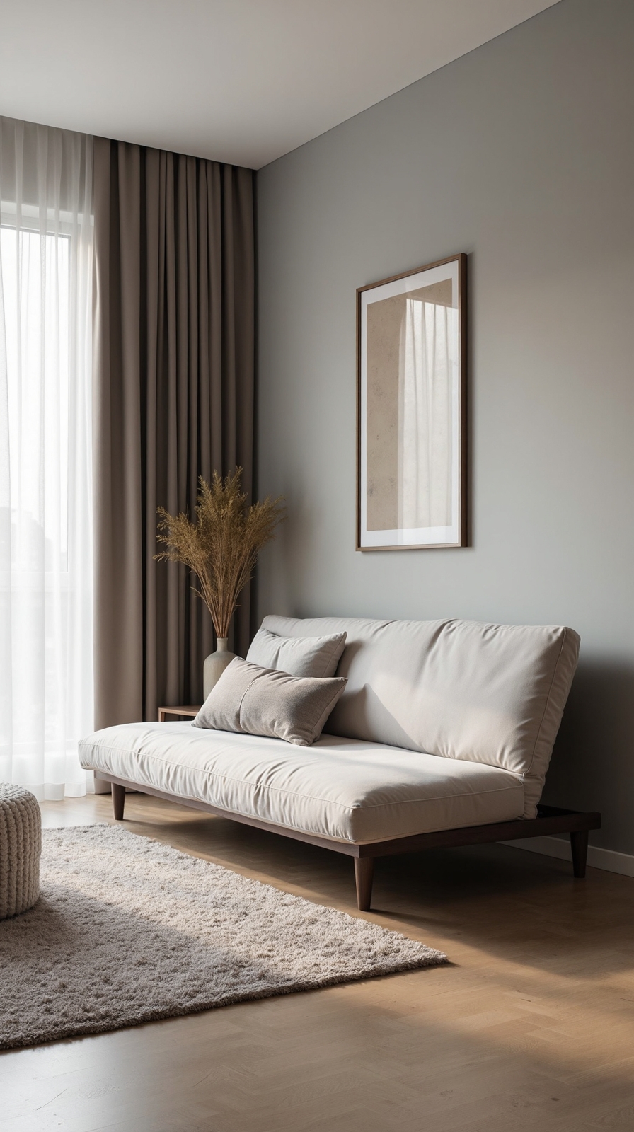 intentional corner futon arrangement for versatility