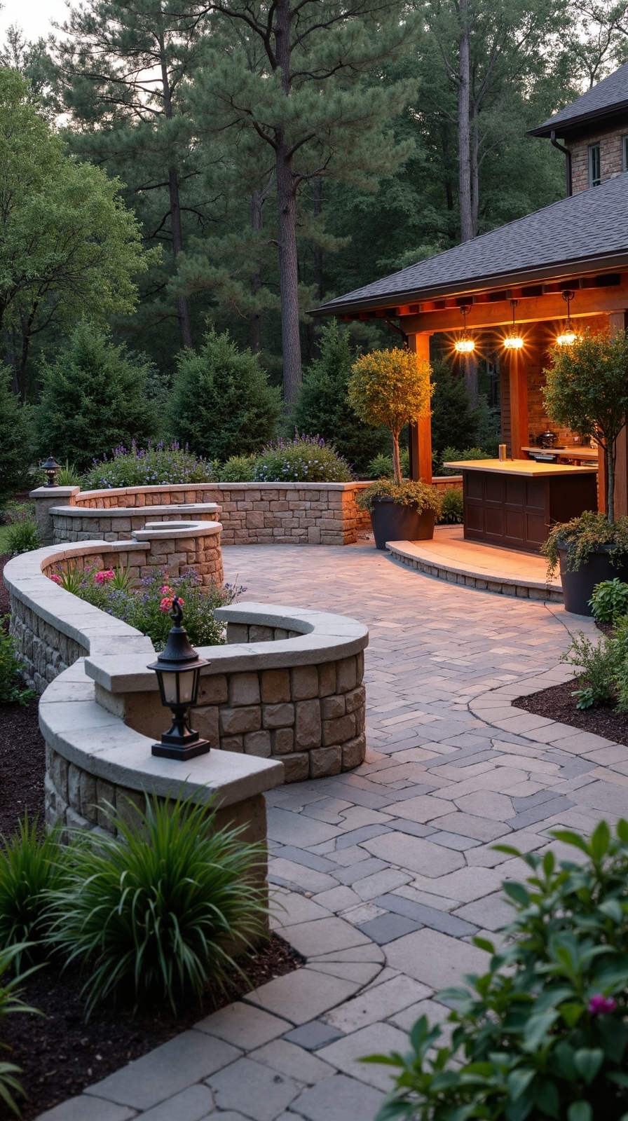 intimate efficient curved self contained outdoor living