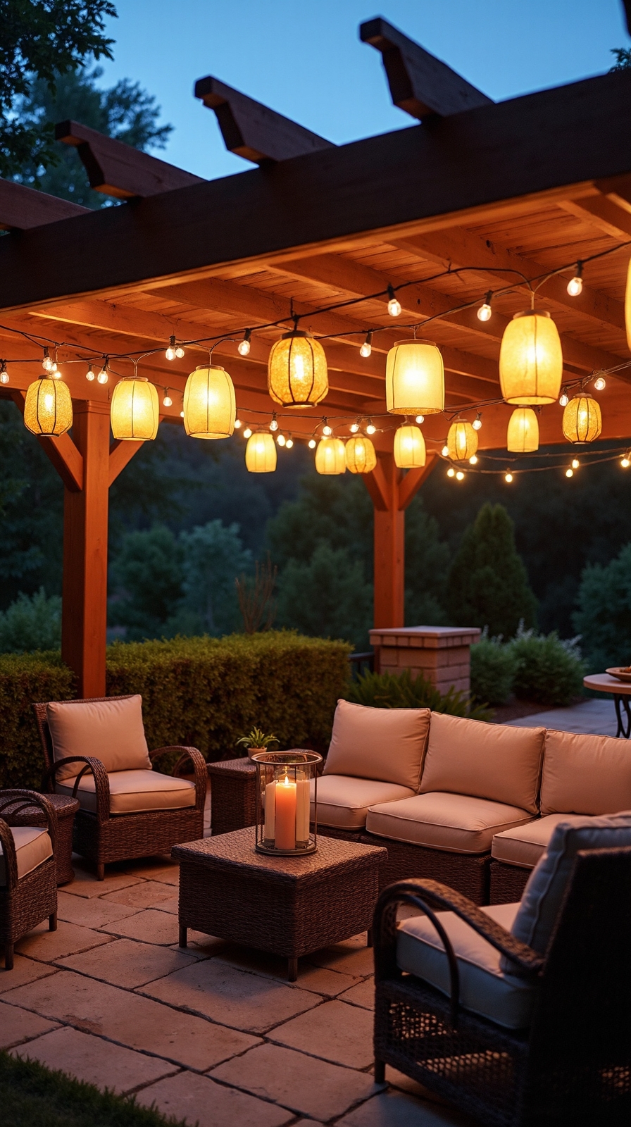intimate enchanting outdoor ambiance with lighting