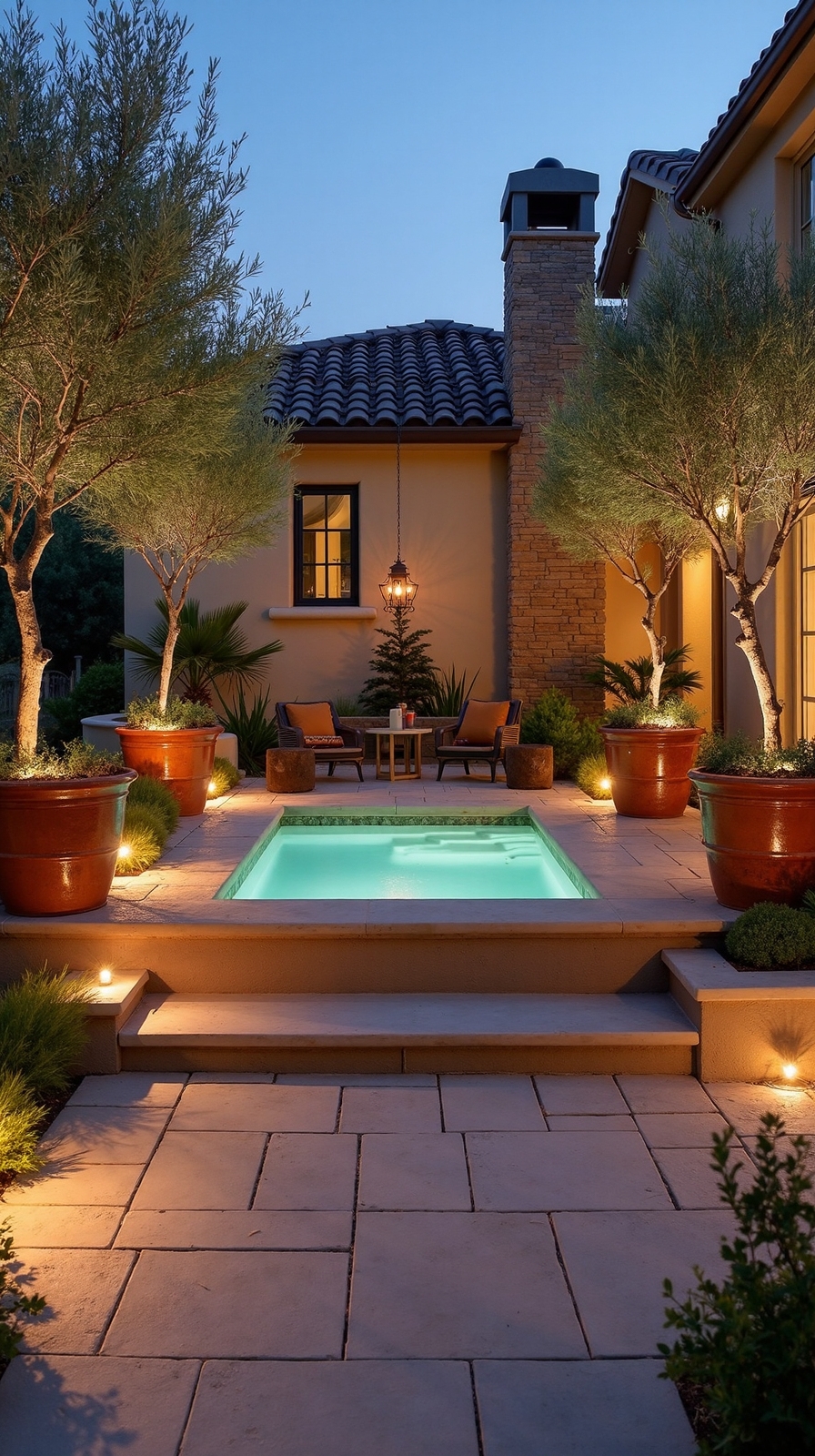intimate mediterranean terrace with olive trees