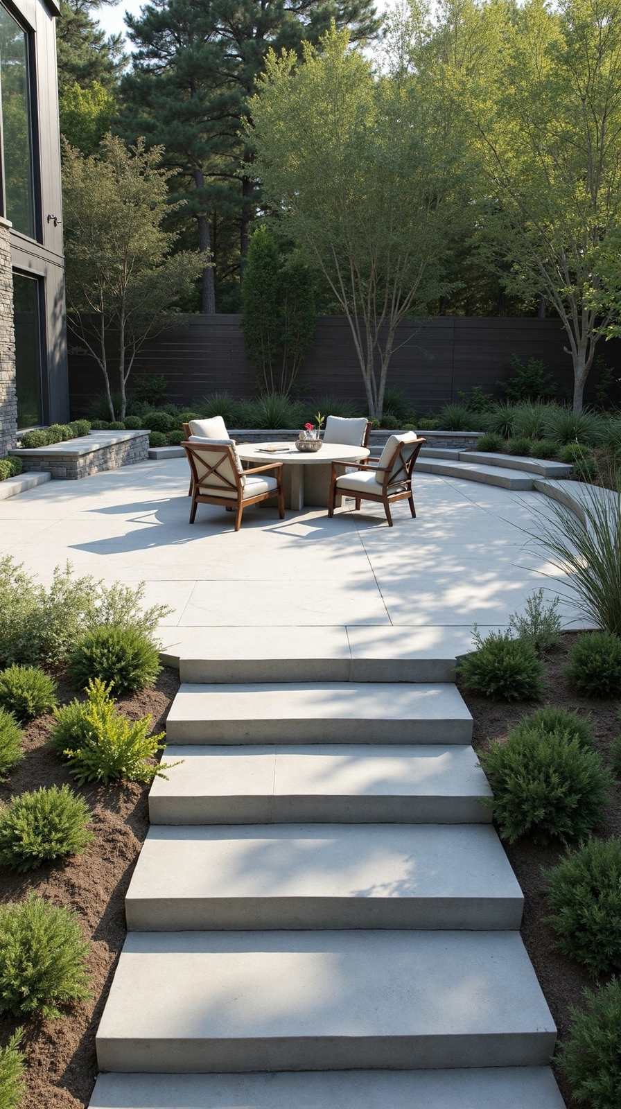 intimate sheltered sunken functional patio