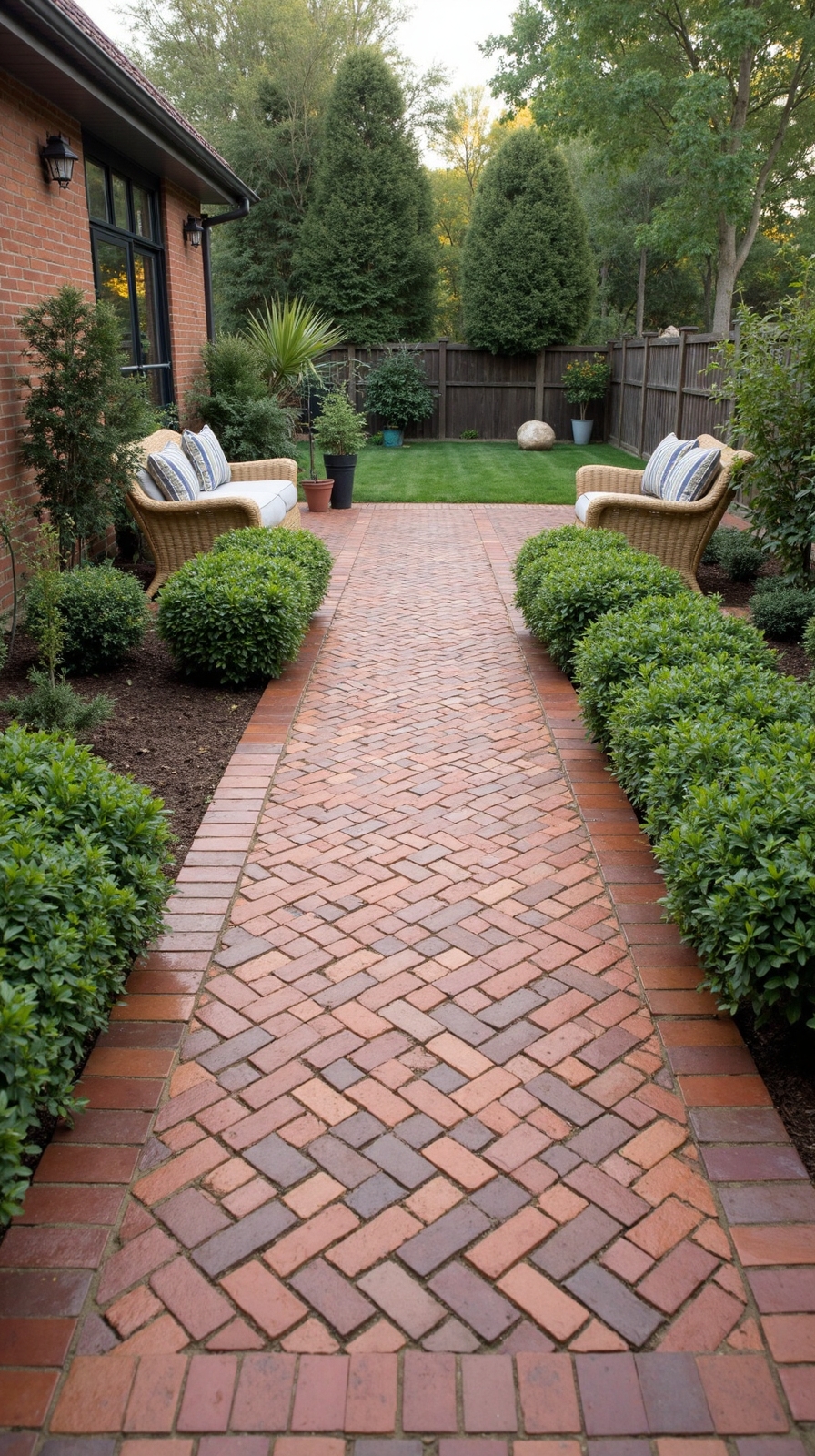 intricate herringbone brick walkway patterns