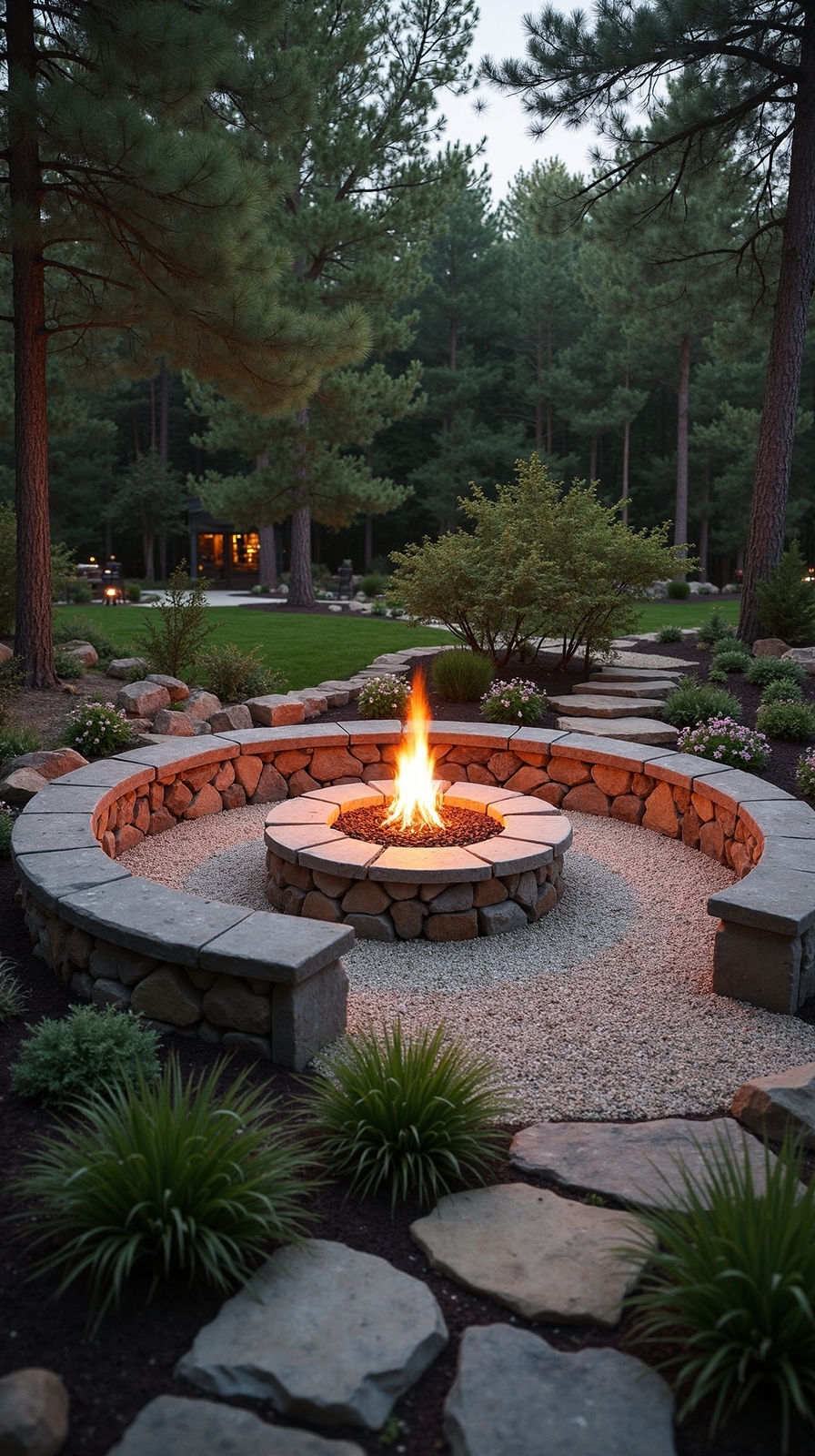 inviting backyard gathering space with stonework