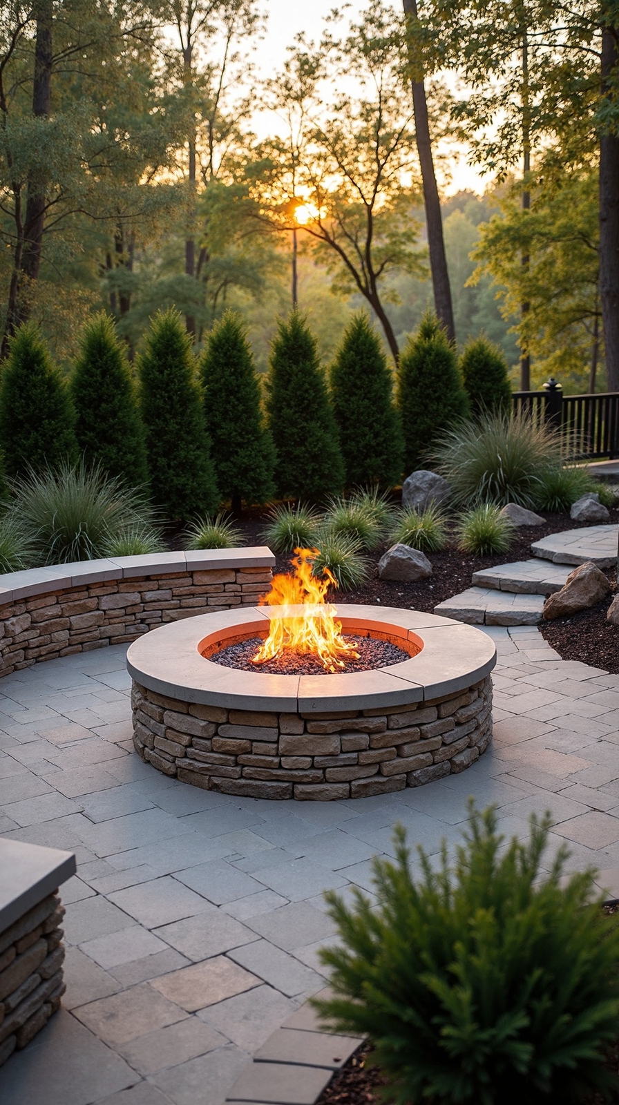 inviting circular stone patio centerpiece