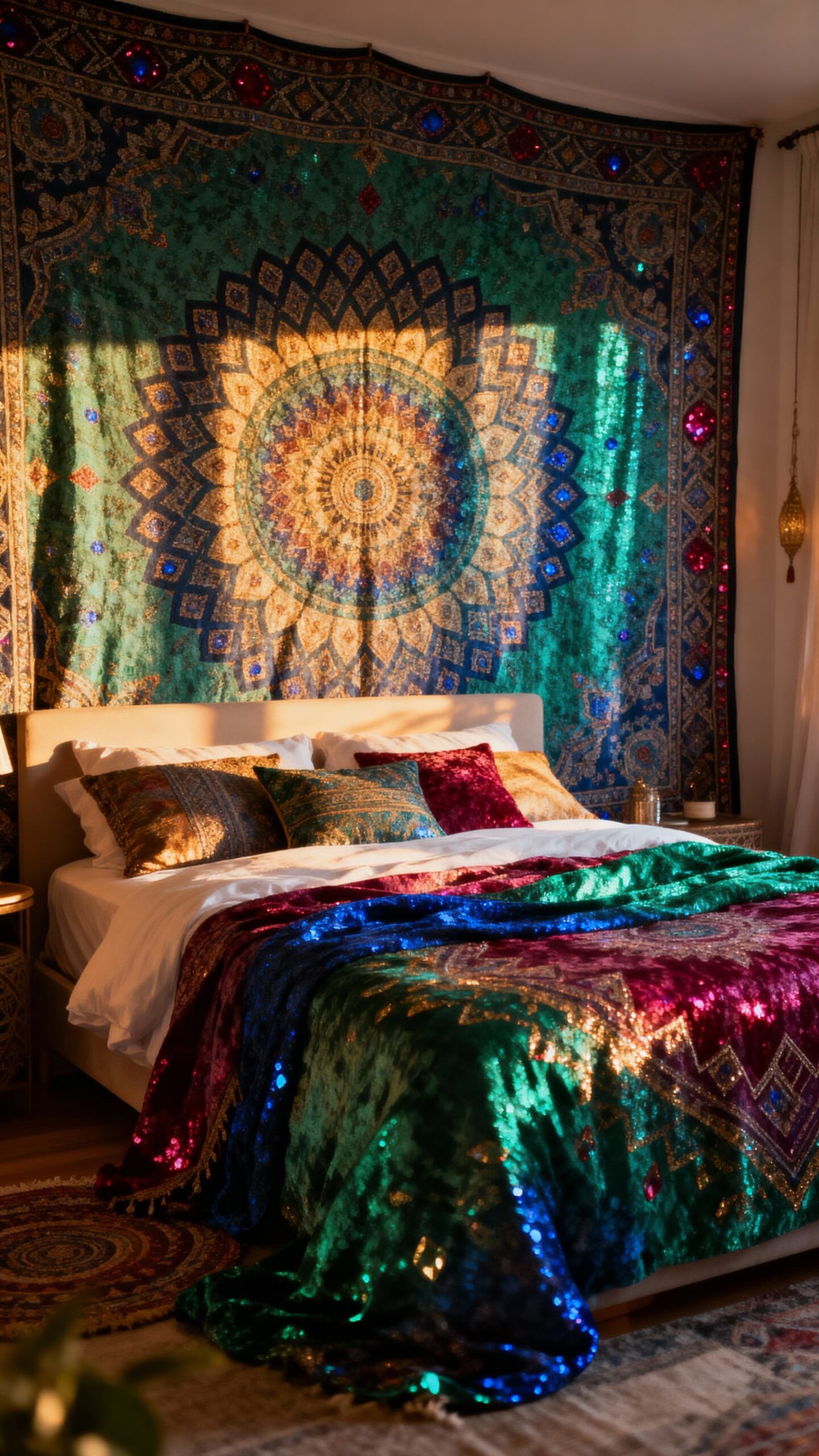 jewel toned tapestry bohemian bedroom statement