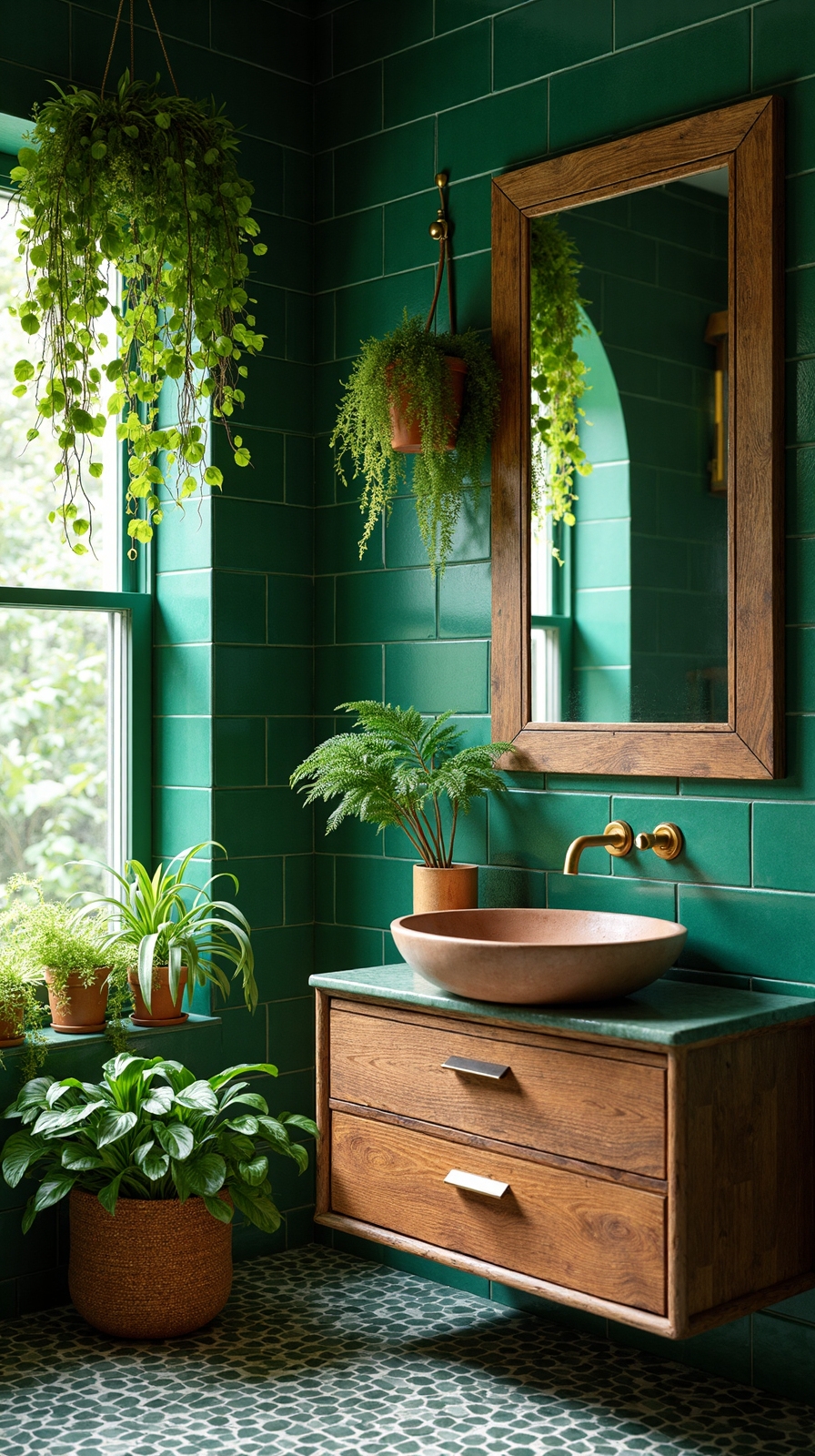 jungle inspired bathroom oasis with low maintenance plants