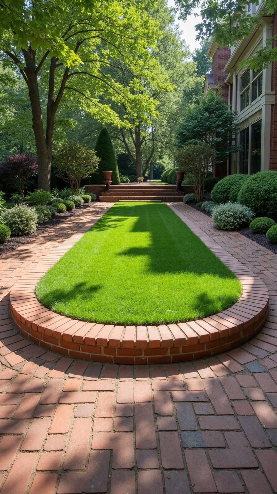 layered cascading brick lawn borders