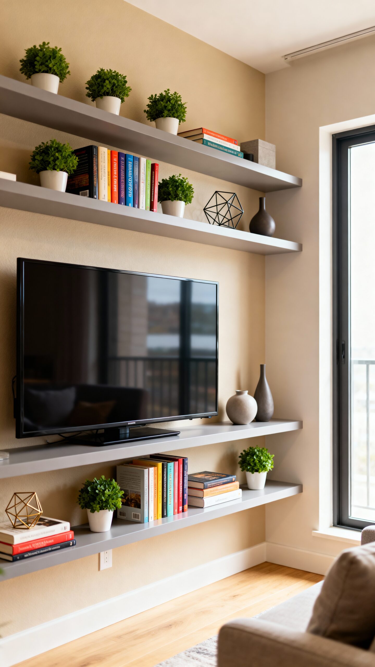 layered multi level gallery television centerpiece