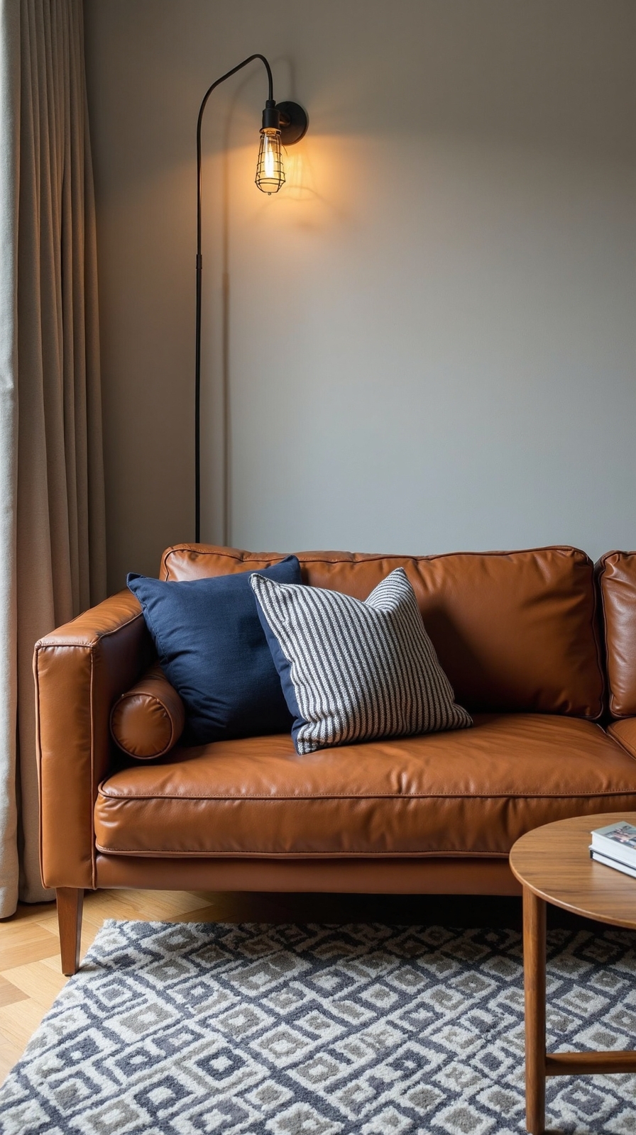 layered patterns elevate brown couch