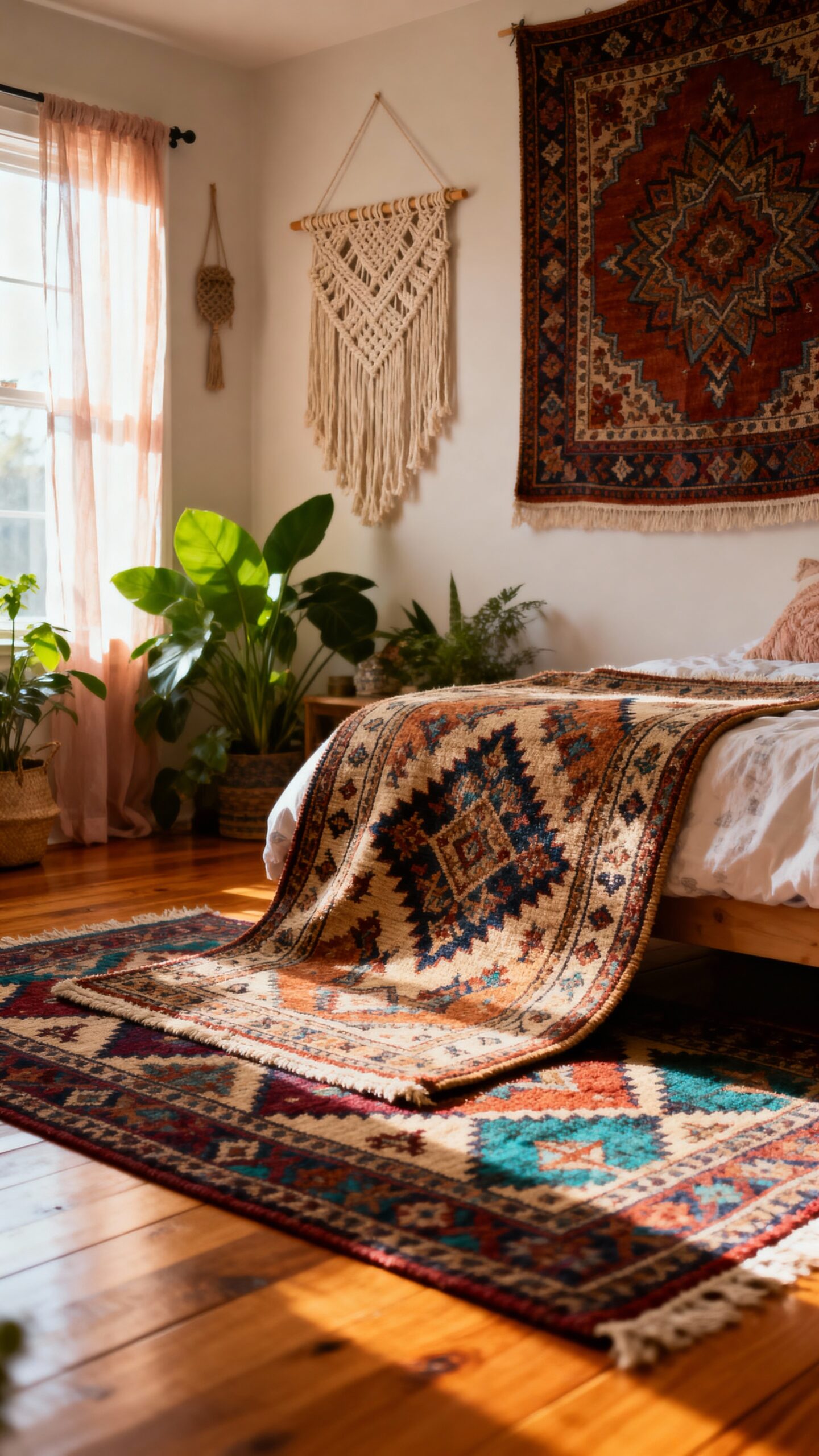 layered rugs create boho sanctuary