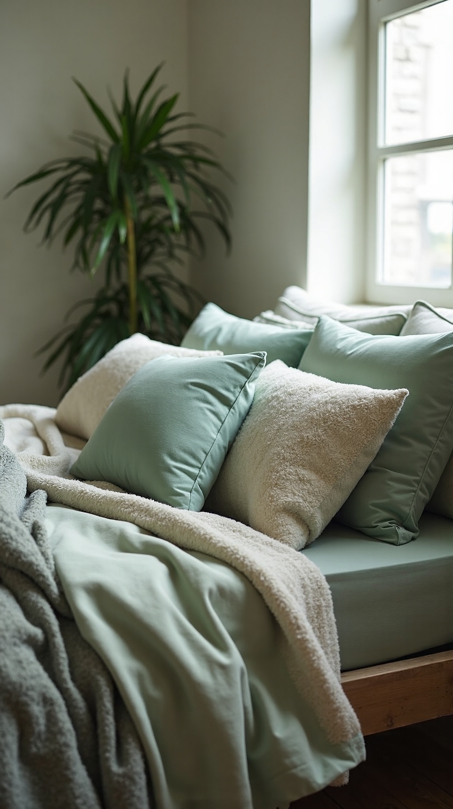 layered sophisticated calming textural bedding