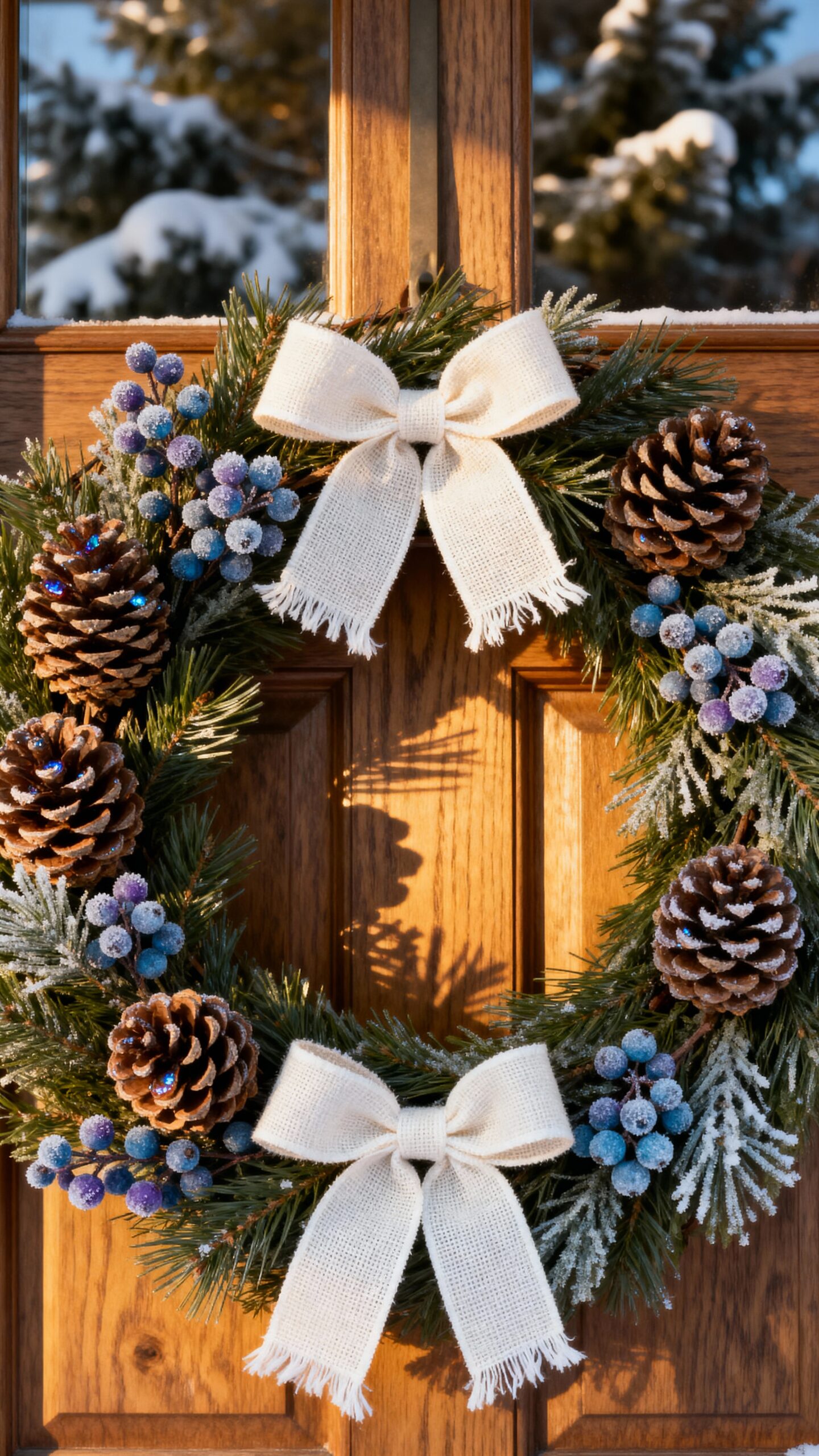 layered textural cozy winter wreaths