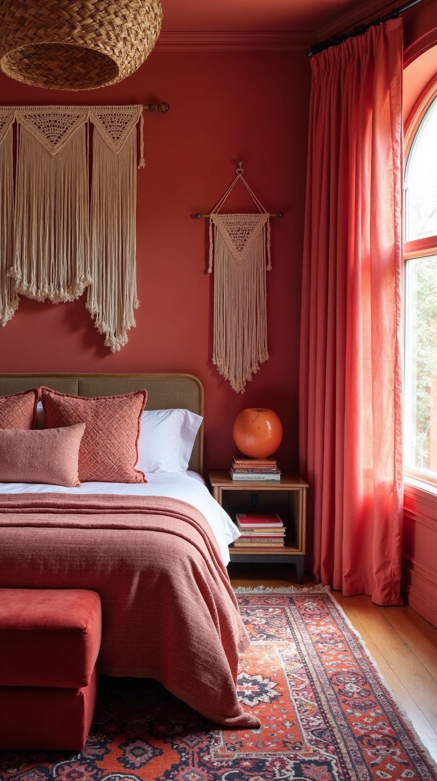 layered textured bohemian coral bedding