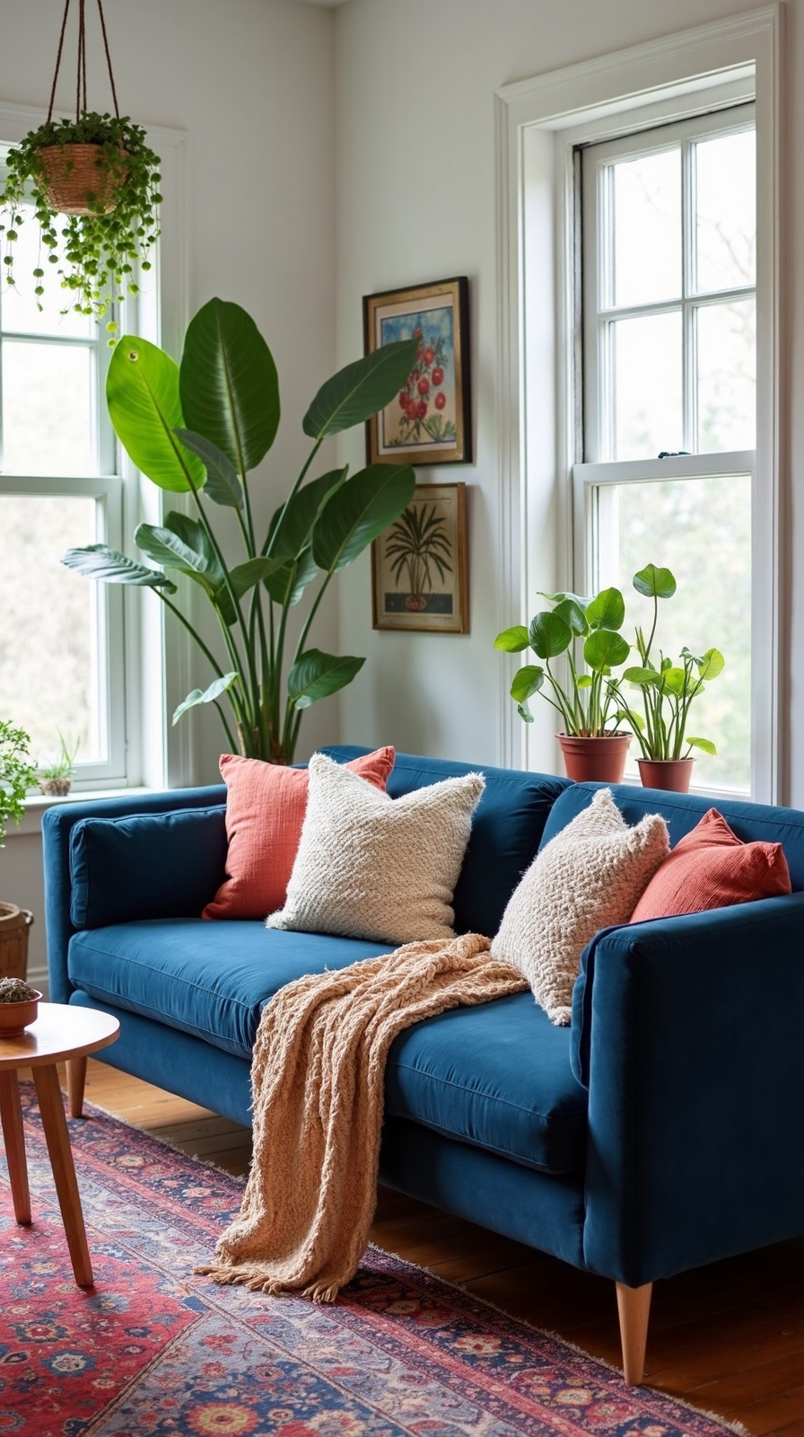 layered textured bohemian navy sofa