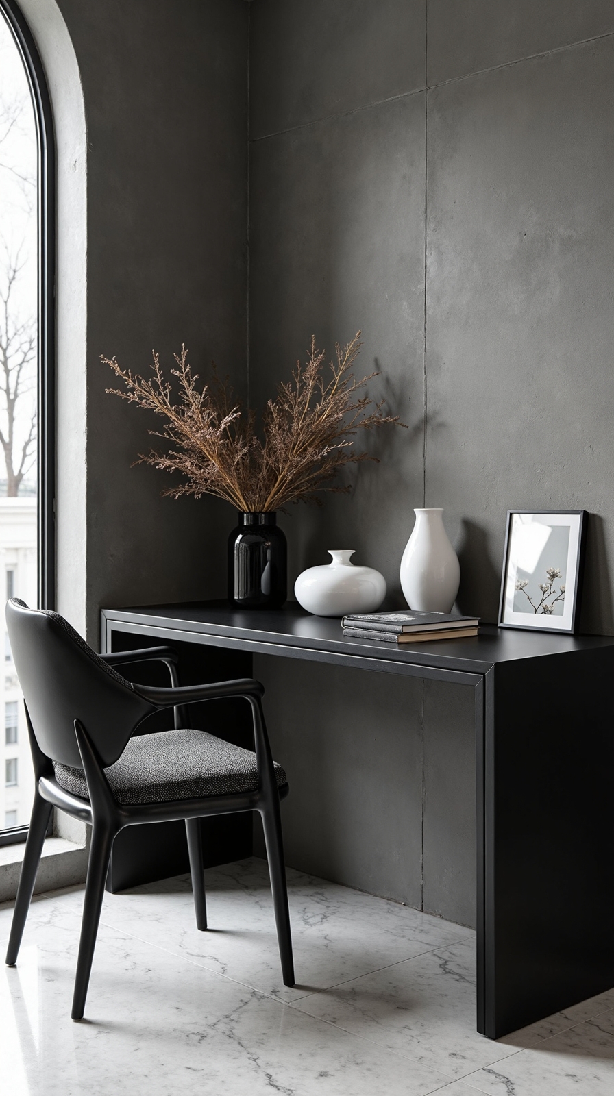 layered textures elevate monochrome workspace