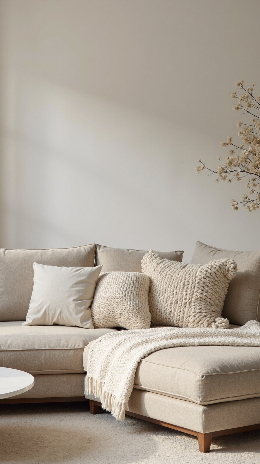 layered textures refined beige sofa