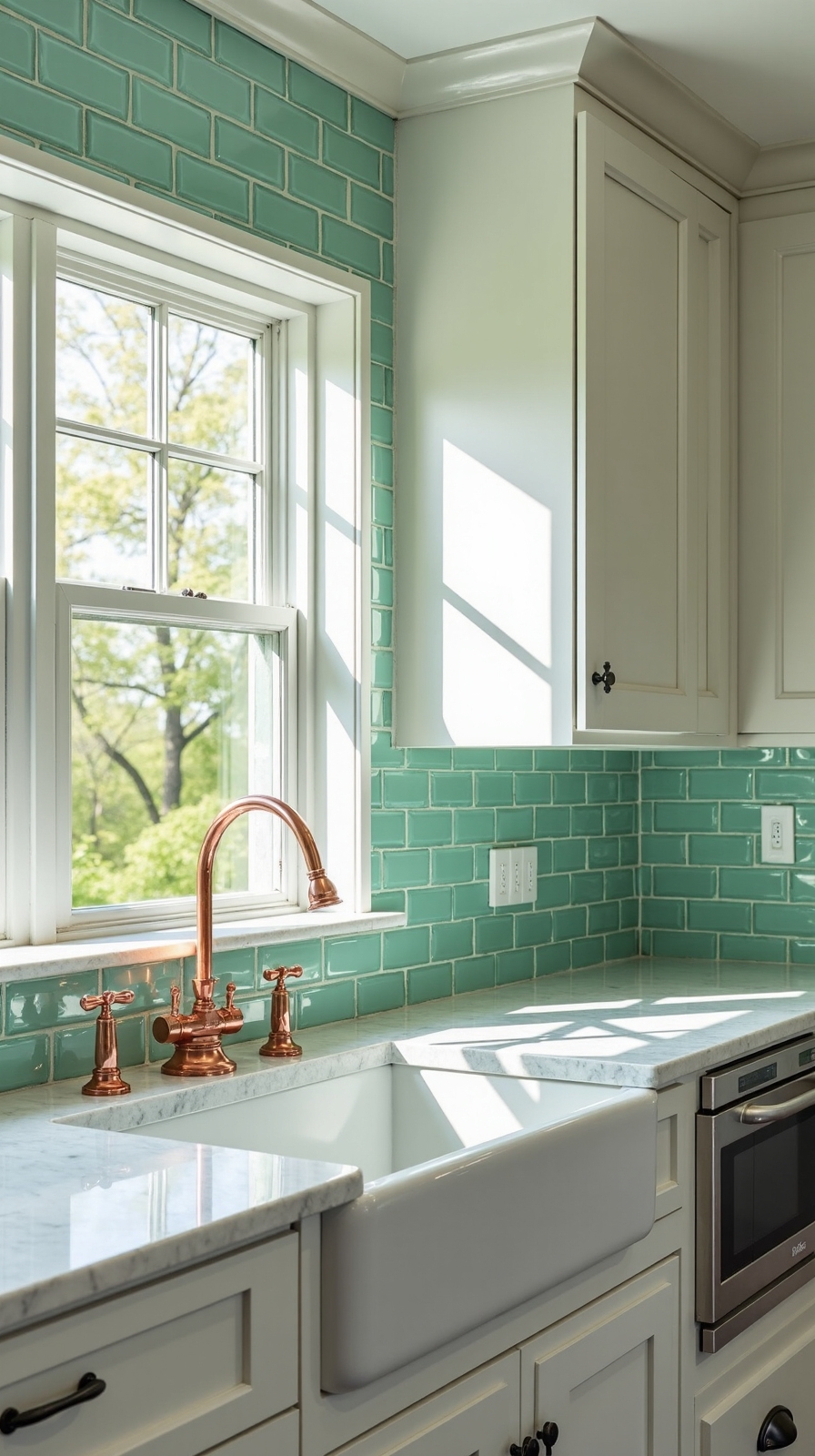 light reflecting mint glass tiles